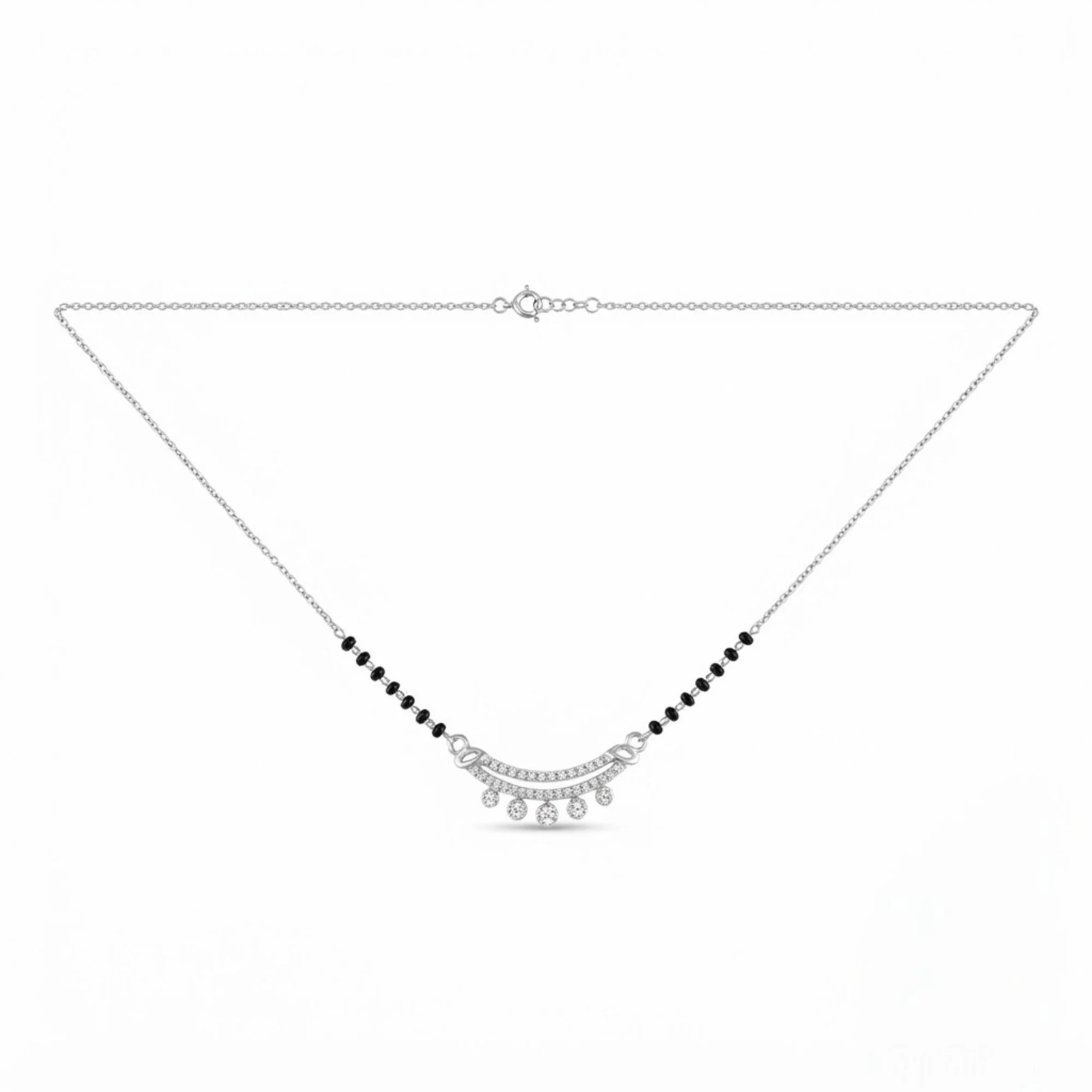 Silver Gleaming Curve Charm Mangalsutra Earrings Set - Image 3