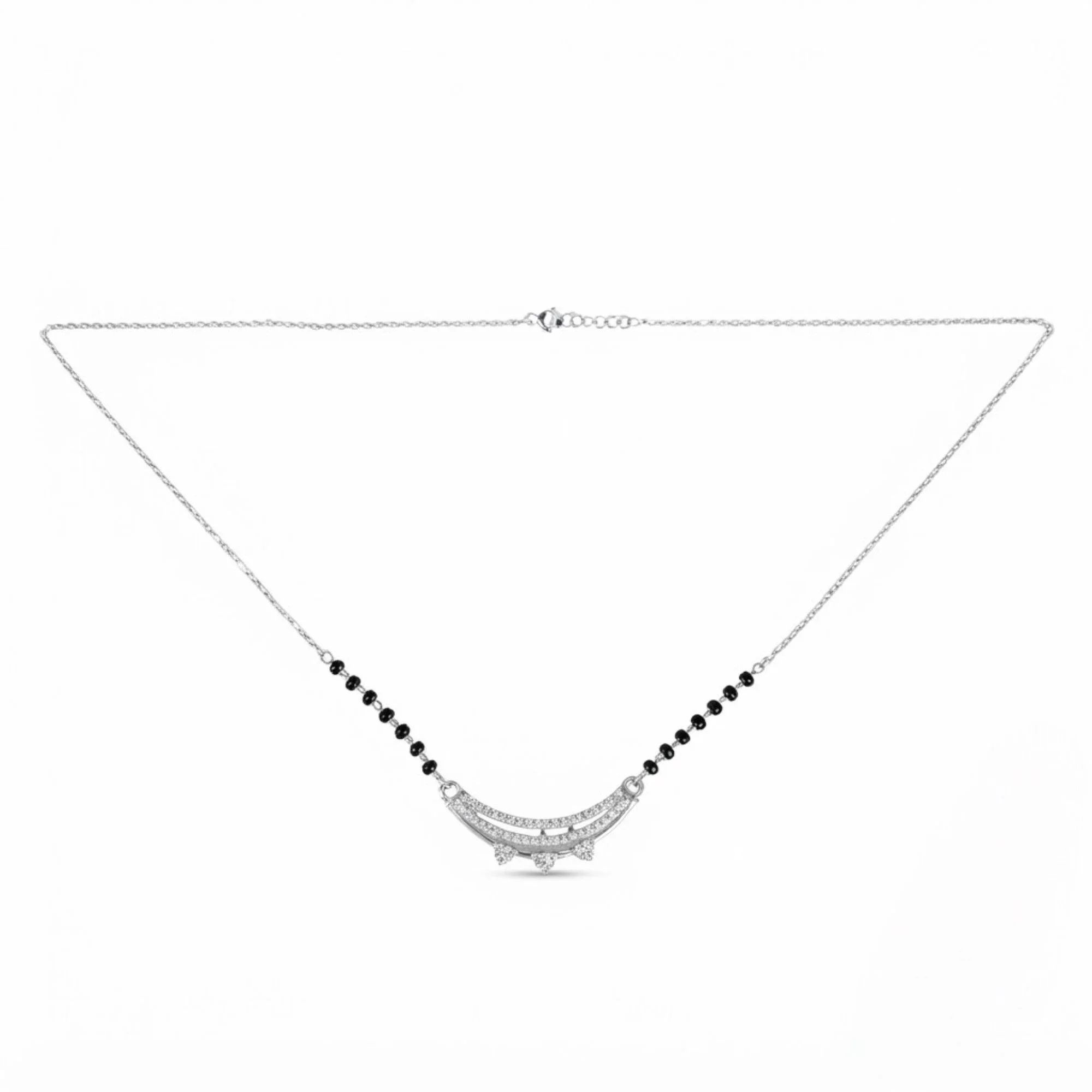 Silver Gleaming Love Motif Mangalsutra Earrings Set - Image 3