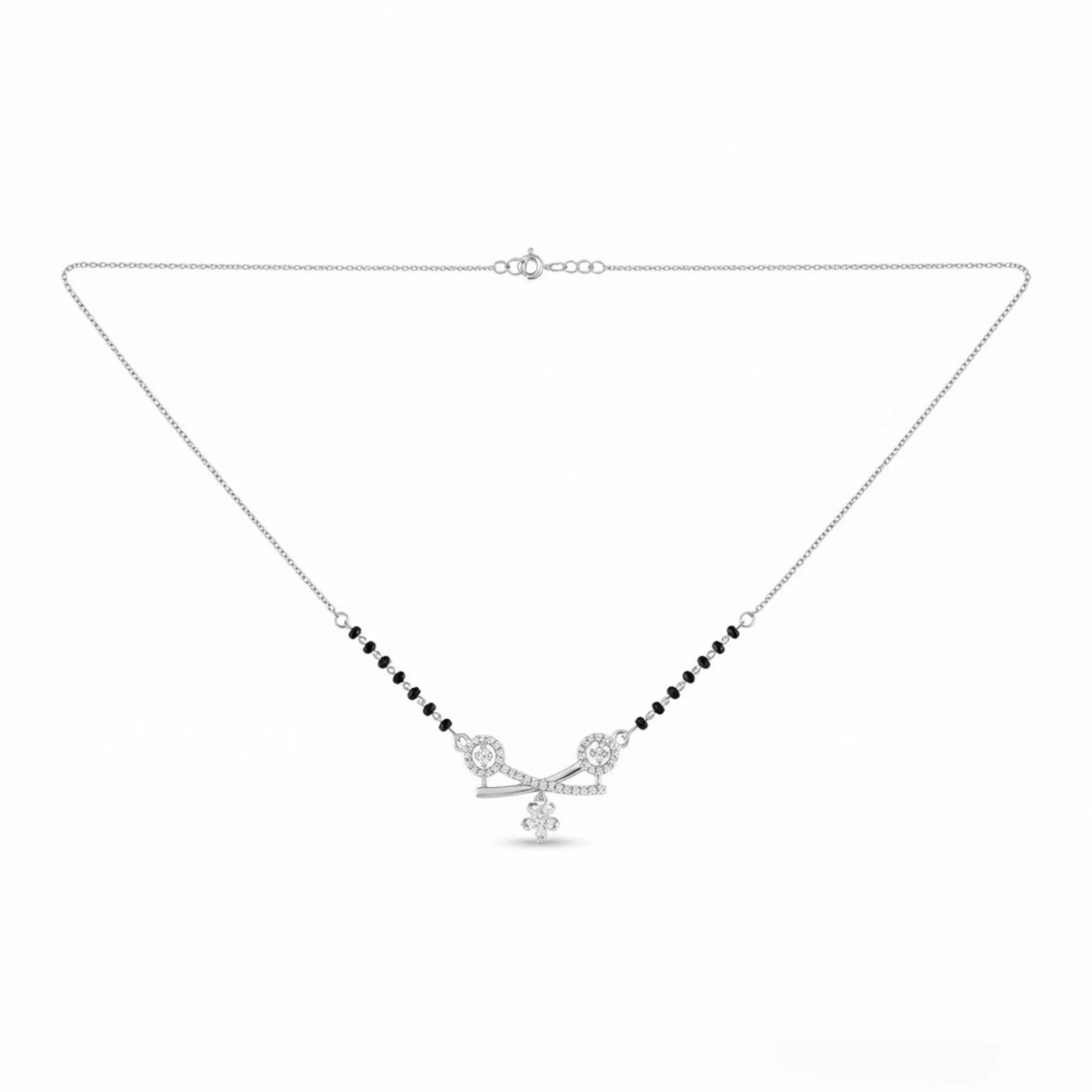 Silver Crossed Petal Charm Mangalsutra Earrings Set - Image 3