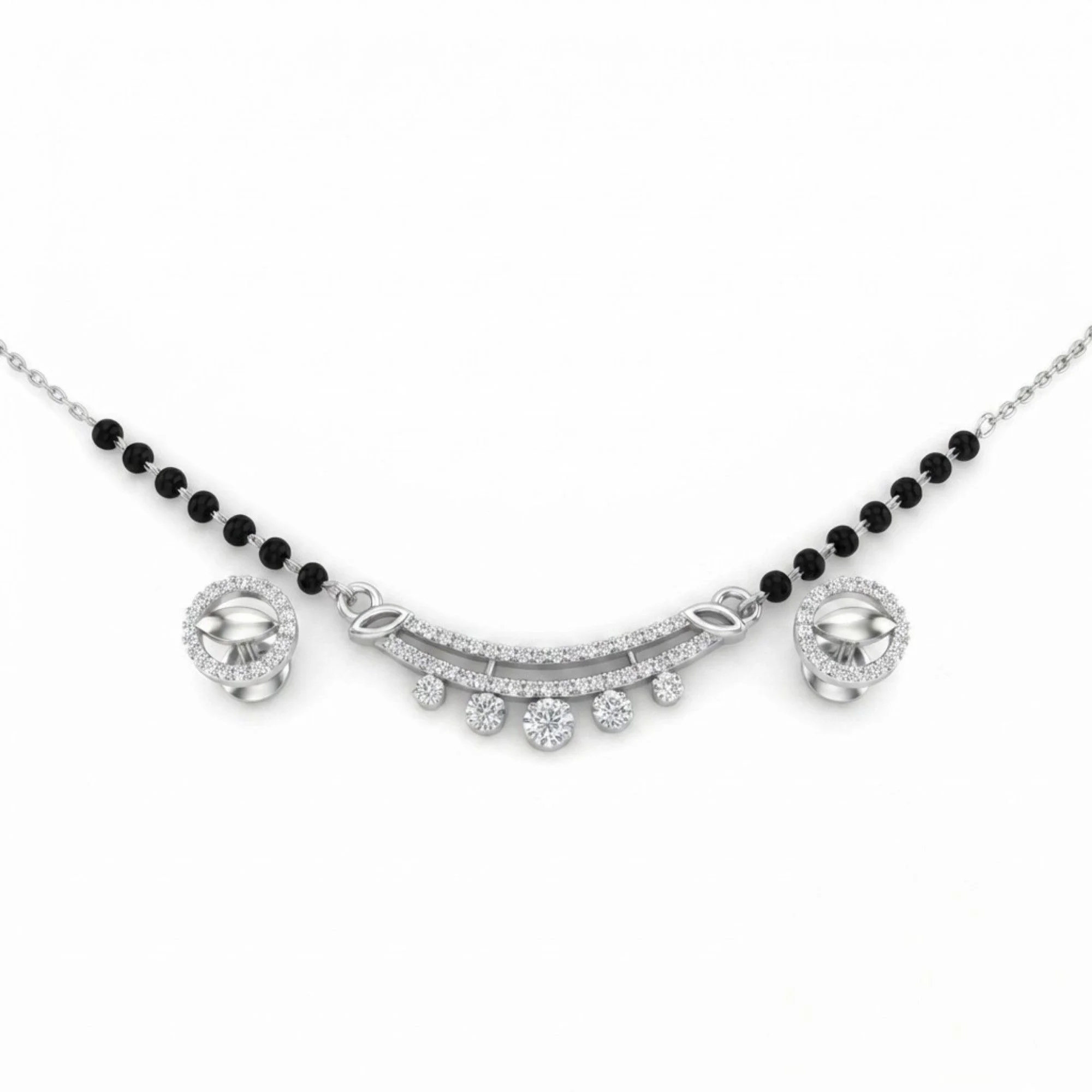 Silver Gleaming Curve Charm Mangalsutra Earrings Set