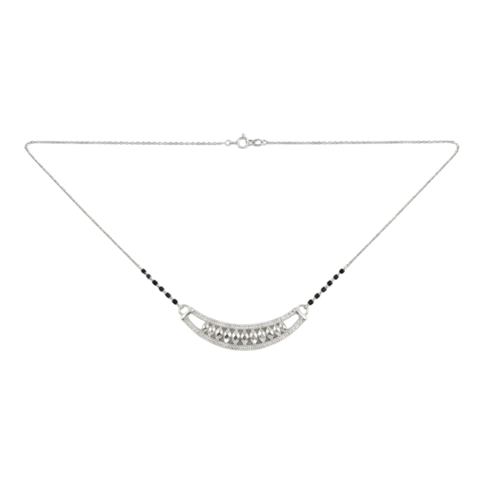 Silver Radiant Leaf Motif Mangalsutra Earrings Set - Image 3