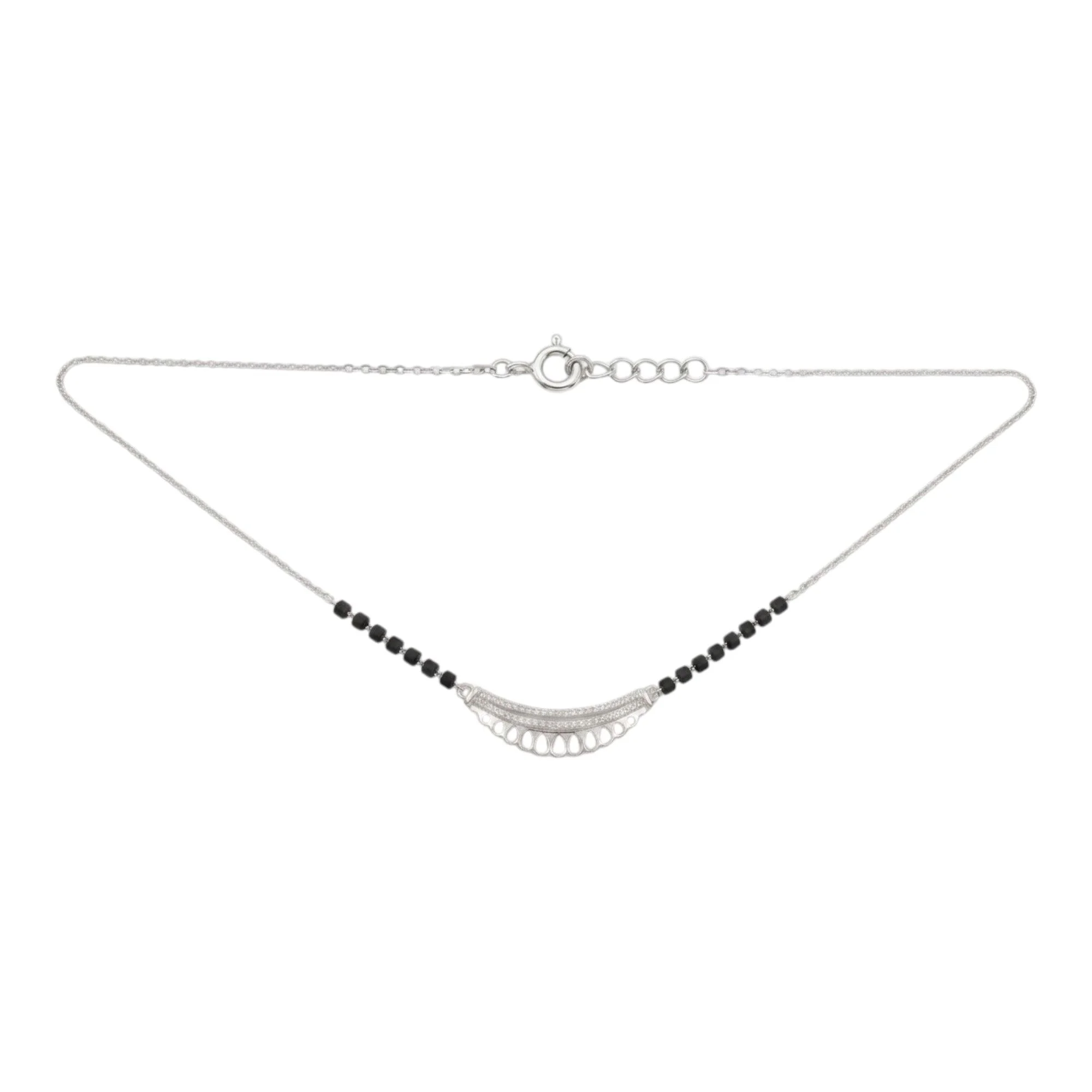 Silver Geometric Sparkle Set Mangalsutra Earrings Set - Image 3