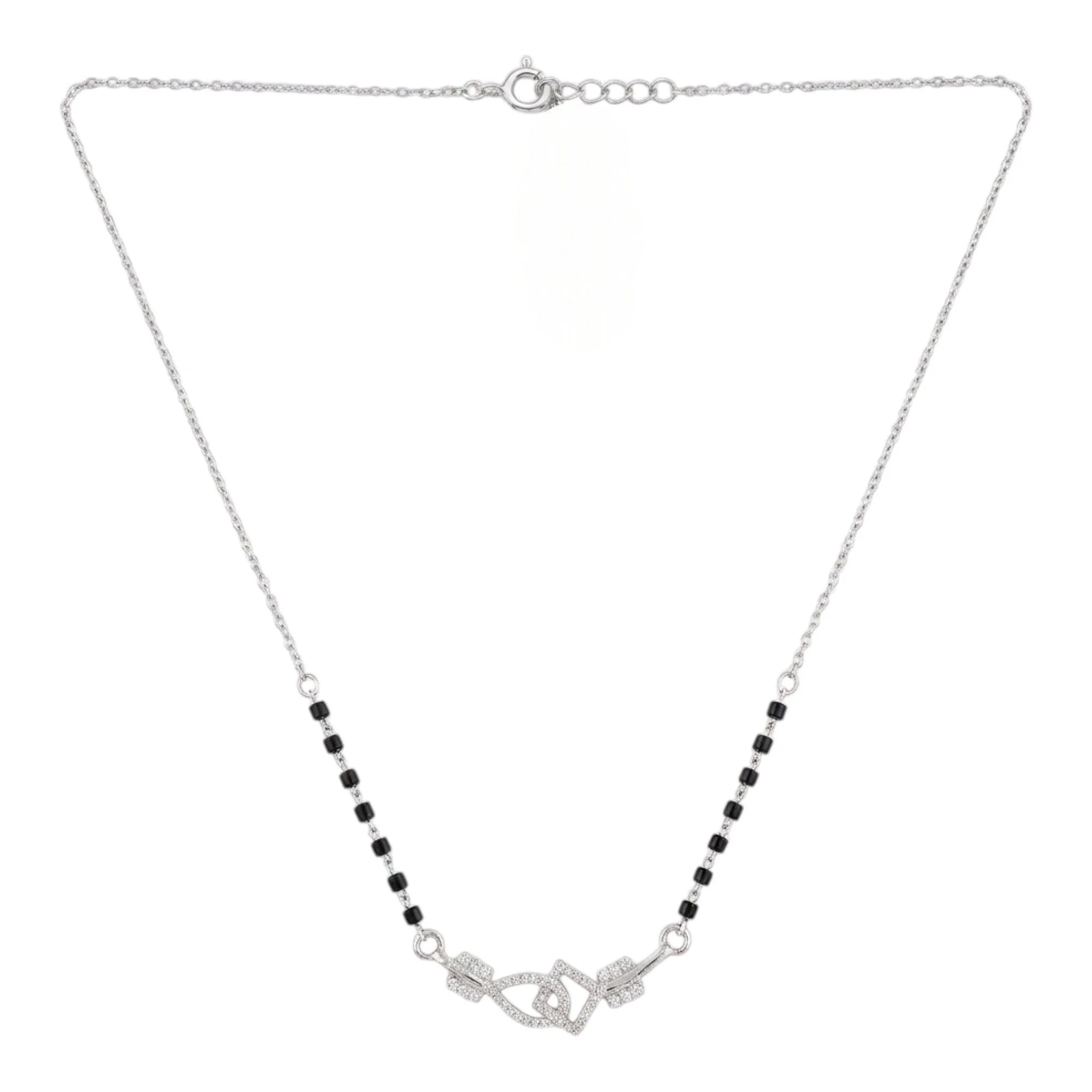 Silver Interlocked Diamond Motif Mangalsutra Earrings Set - Image 3