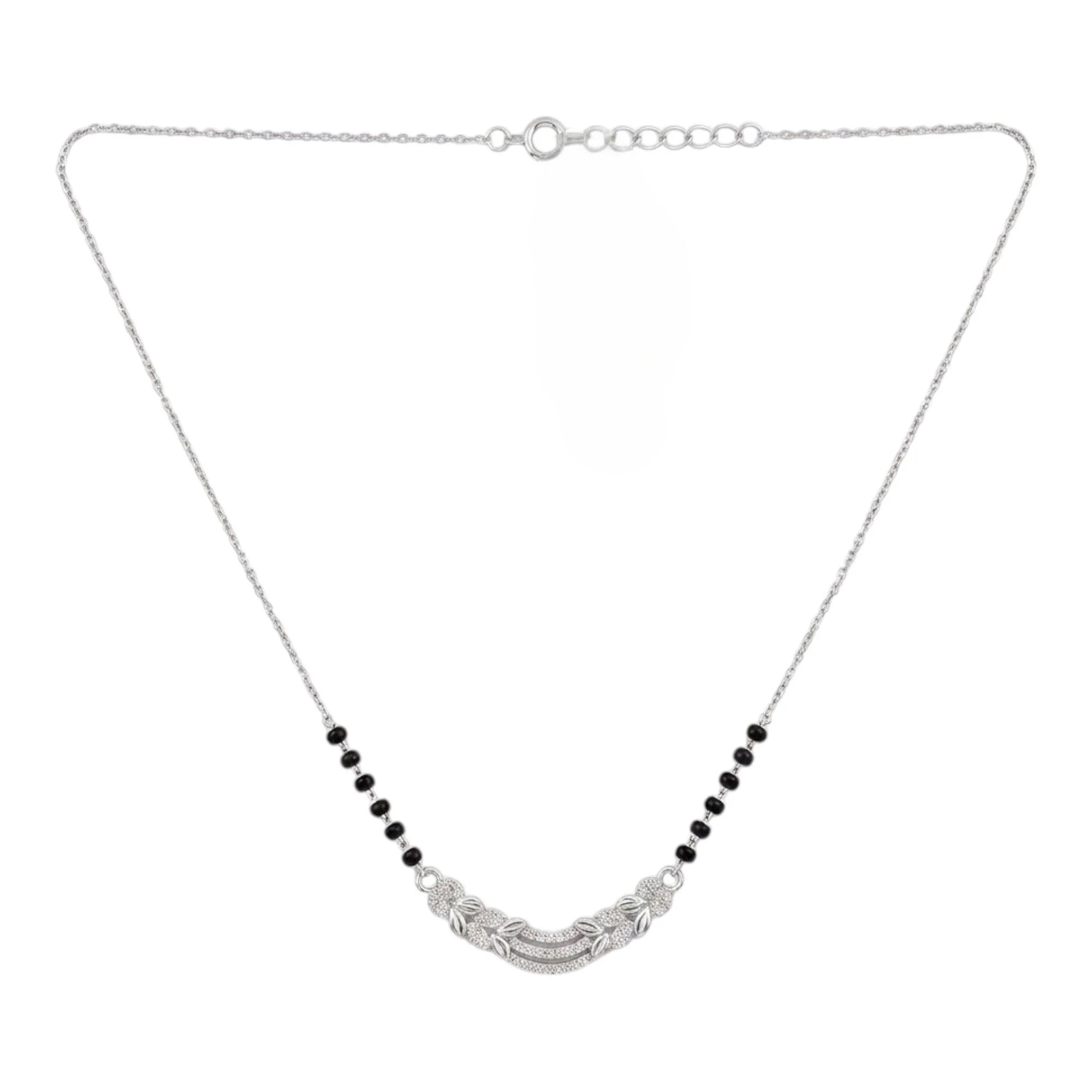 Silver Sparkling Nature Charm Mangalsutra Earrings Set - Image 3