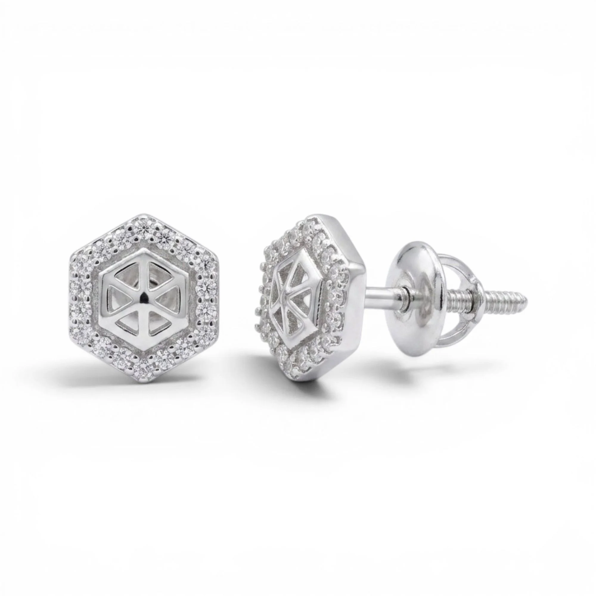 Silver Hexagonal Diamond Motif Mangalsutra Earrings Set - Image 4