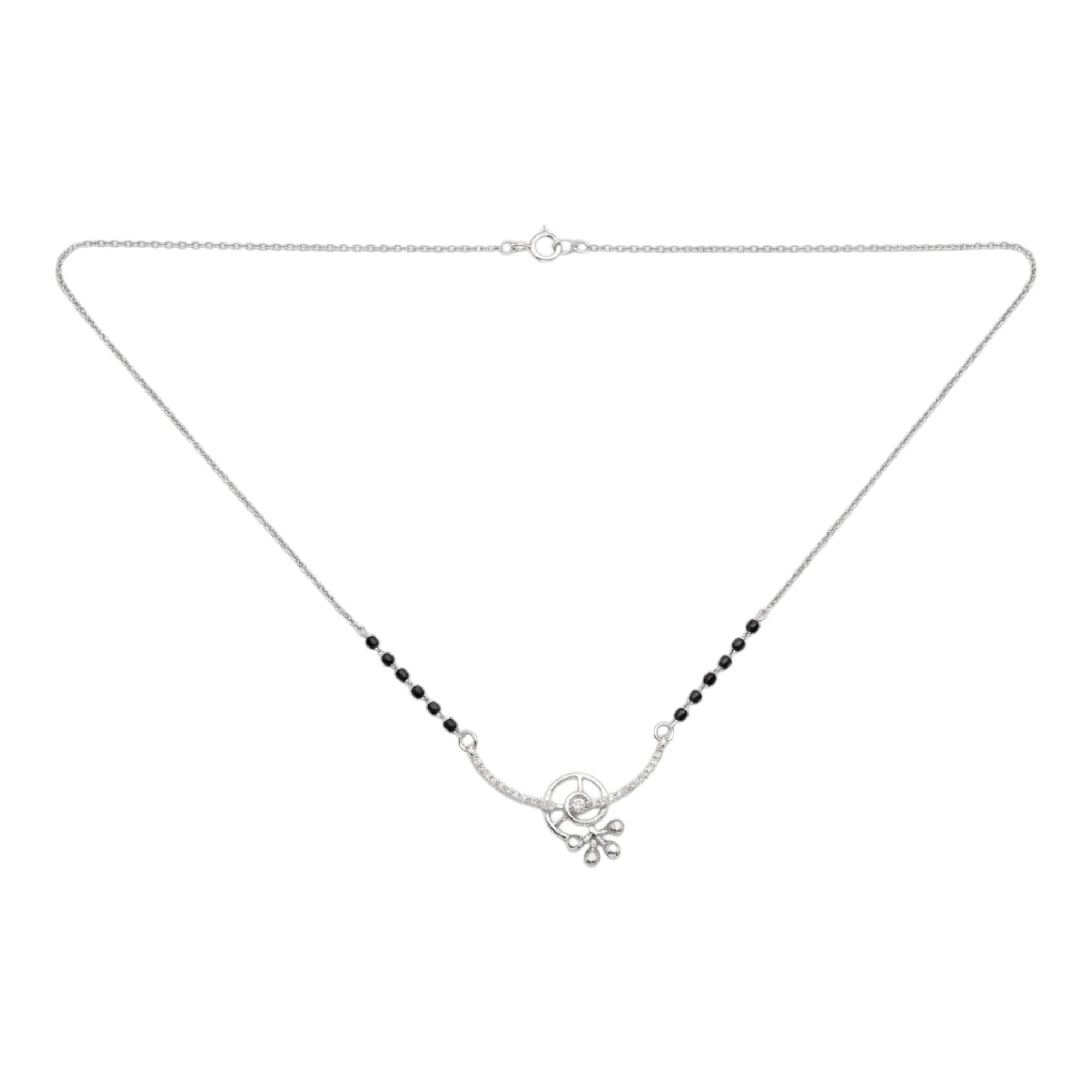 Silver Sparkling Vortex Charm Mangalsutra Earrings Set - Image 3