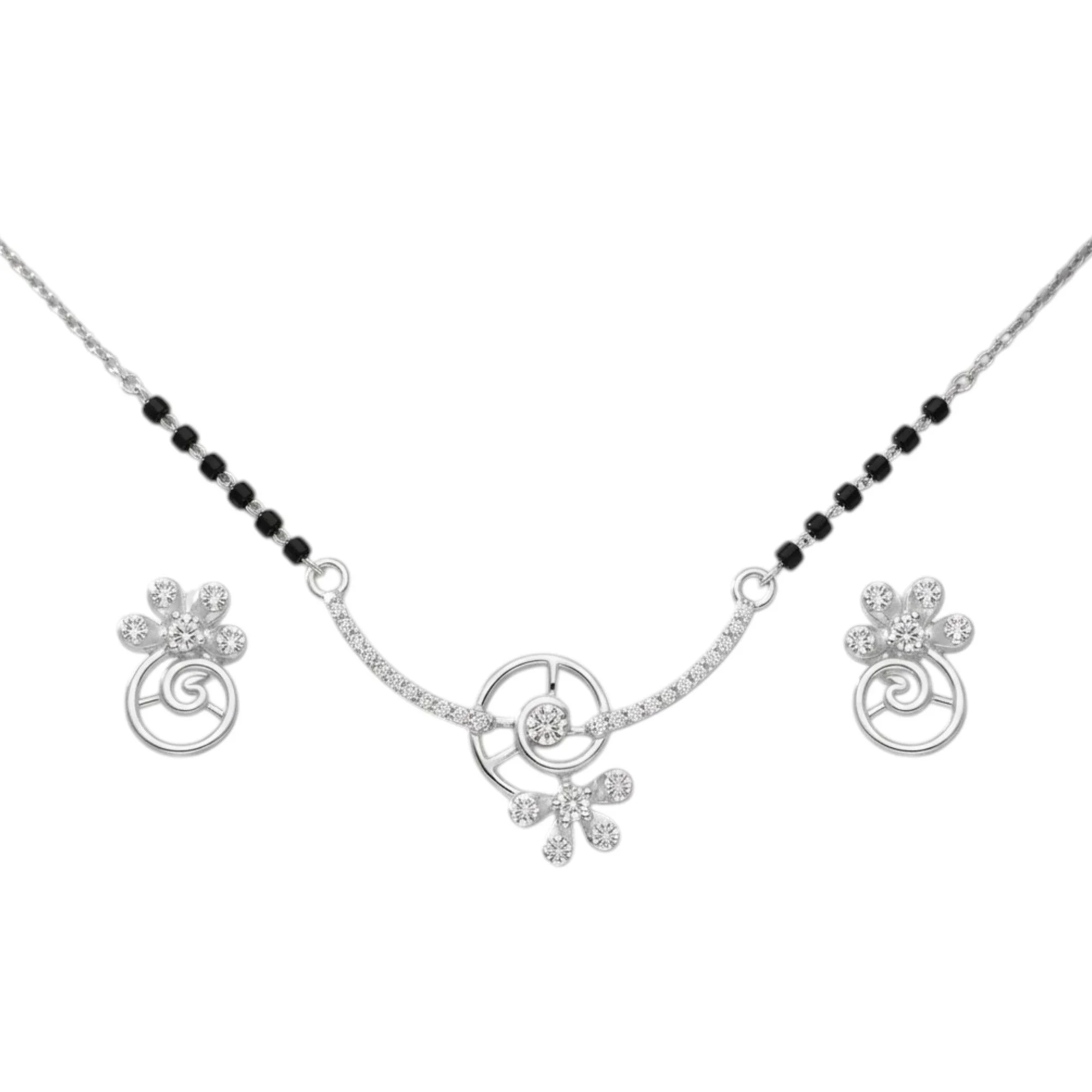 Silver Sparkling Vortex Charm Mangalsutra Earrings Set