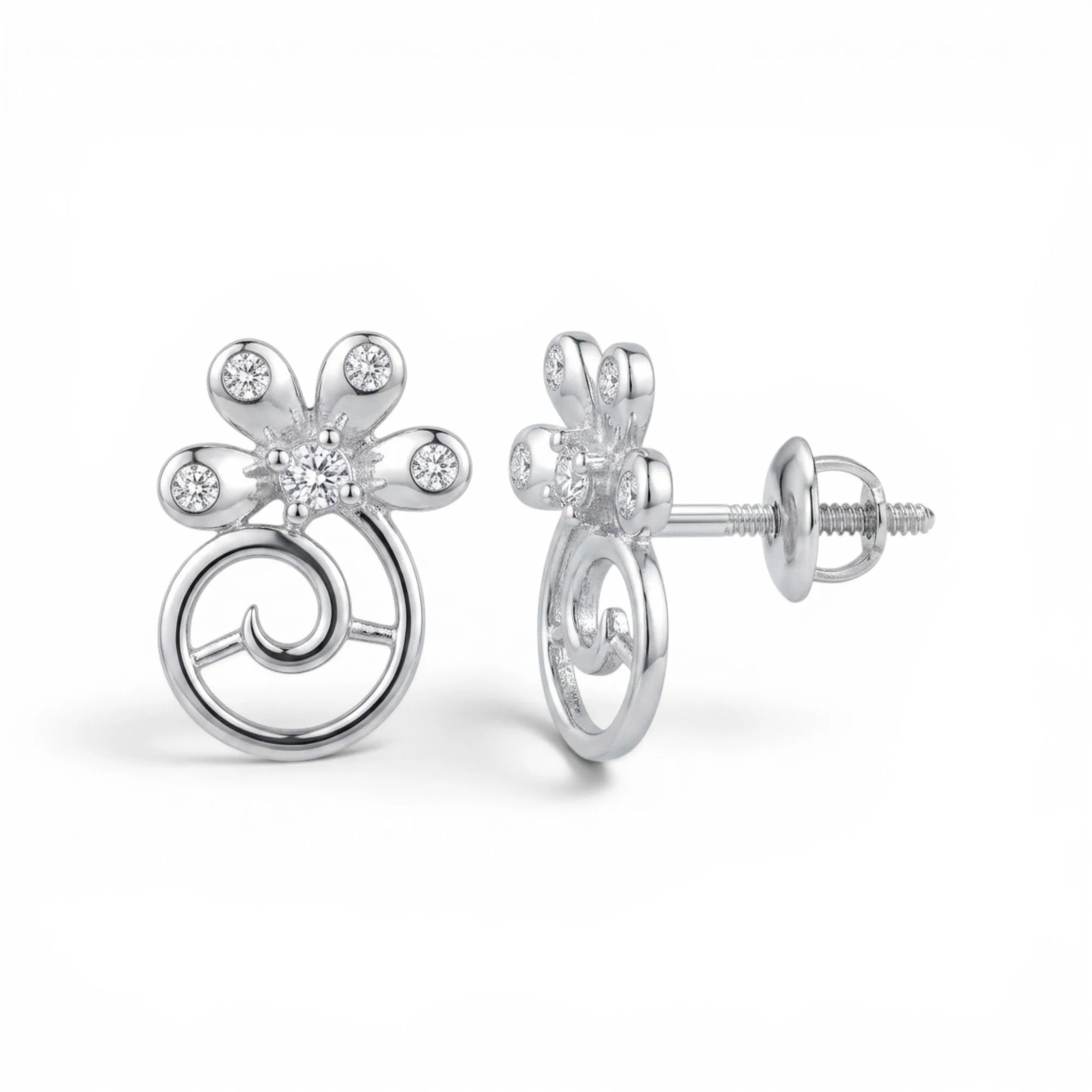 Silver Sparkling Vortex Charm Mangalsutra Earrings Set - Image 4
