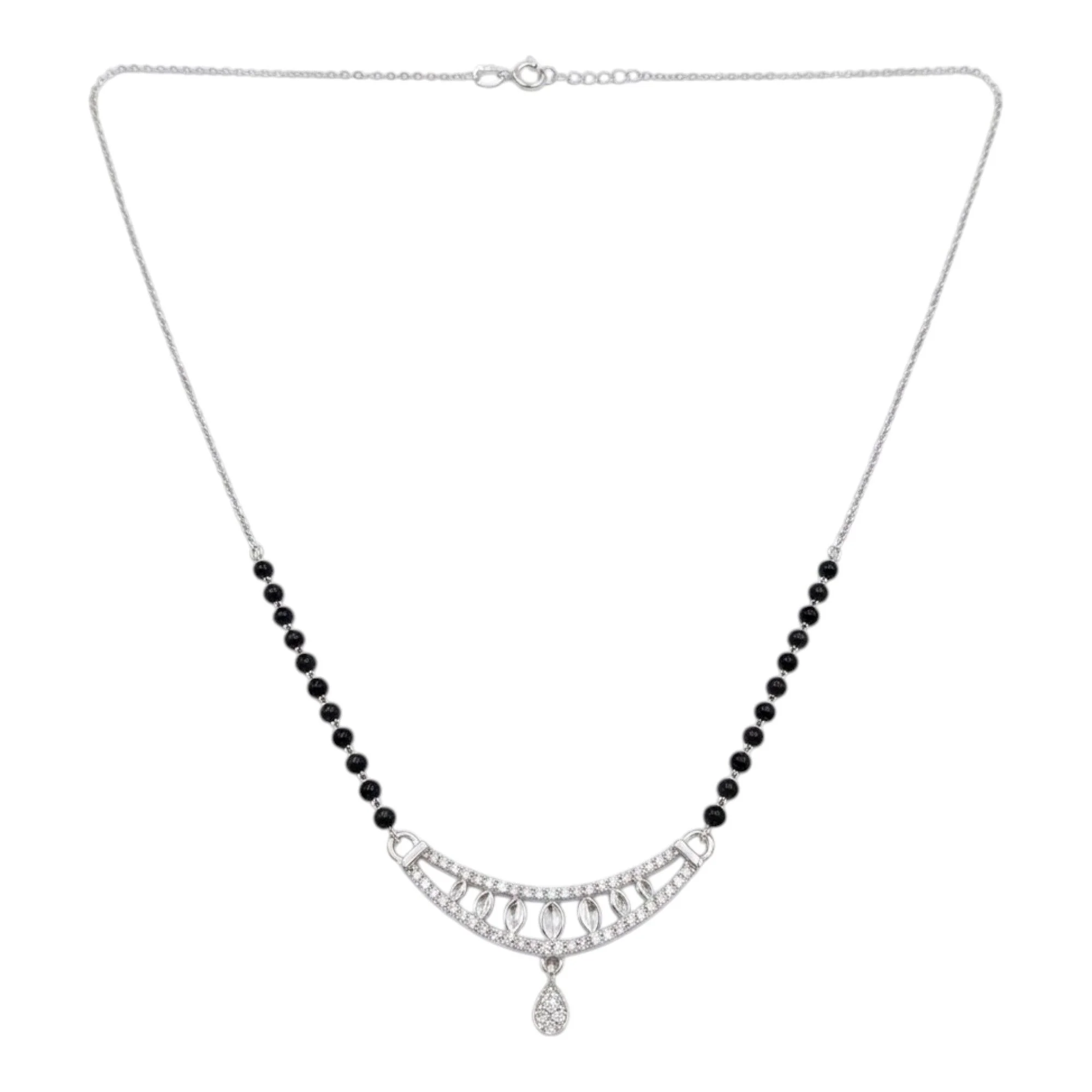 Silver Teardrop Charm Mangalsutra Earrings Set - Image 3
