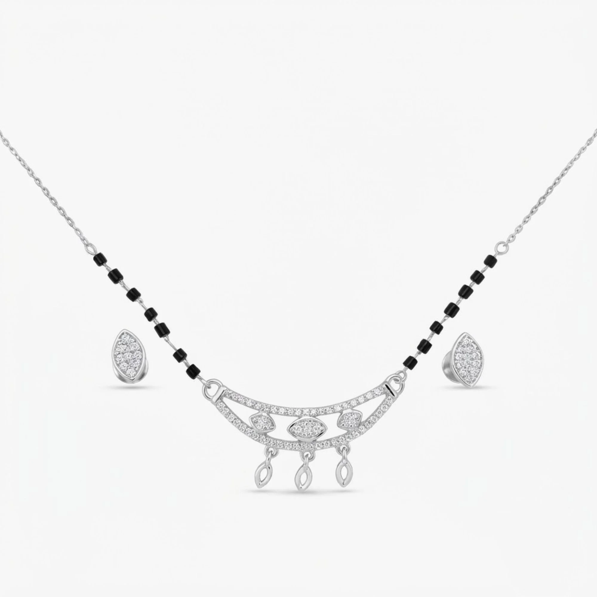Silver Radiant Marquise Mangalsutra Earrings Set