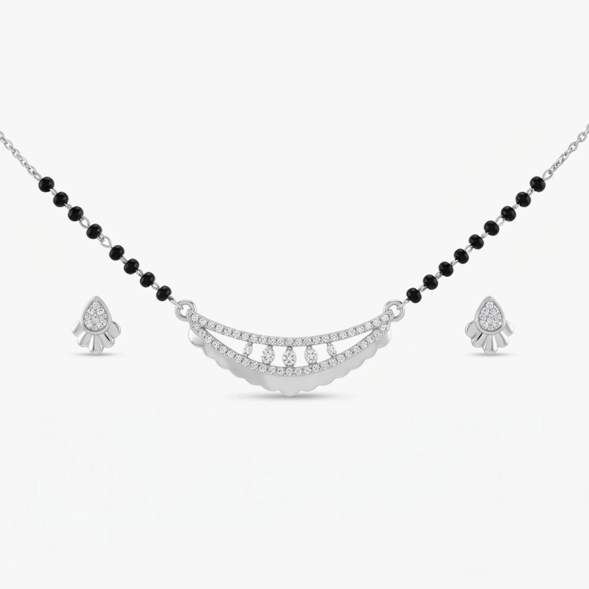 Silver Moonlit Grace Mangalsutra Earrings Set