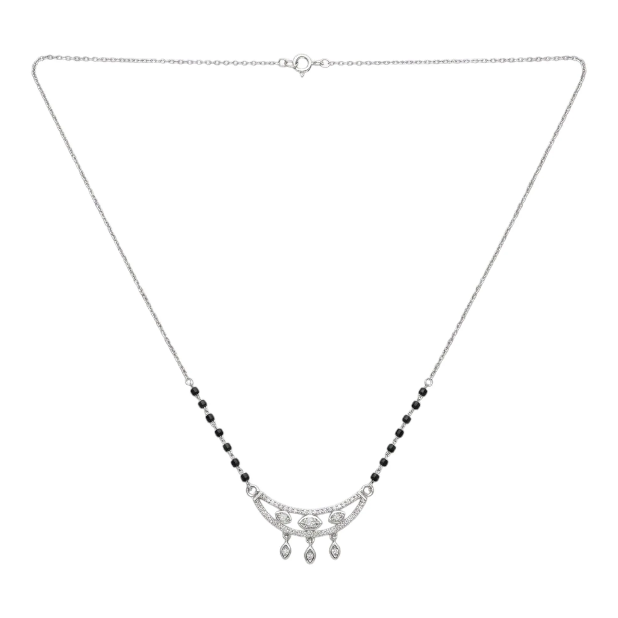 Silver Radiant Marquise Mangalsutra Earrings Set - Image 3