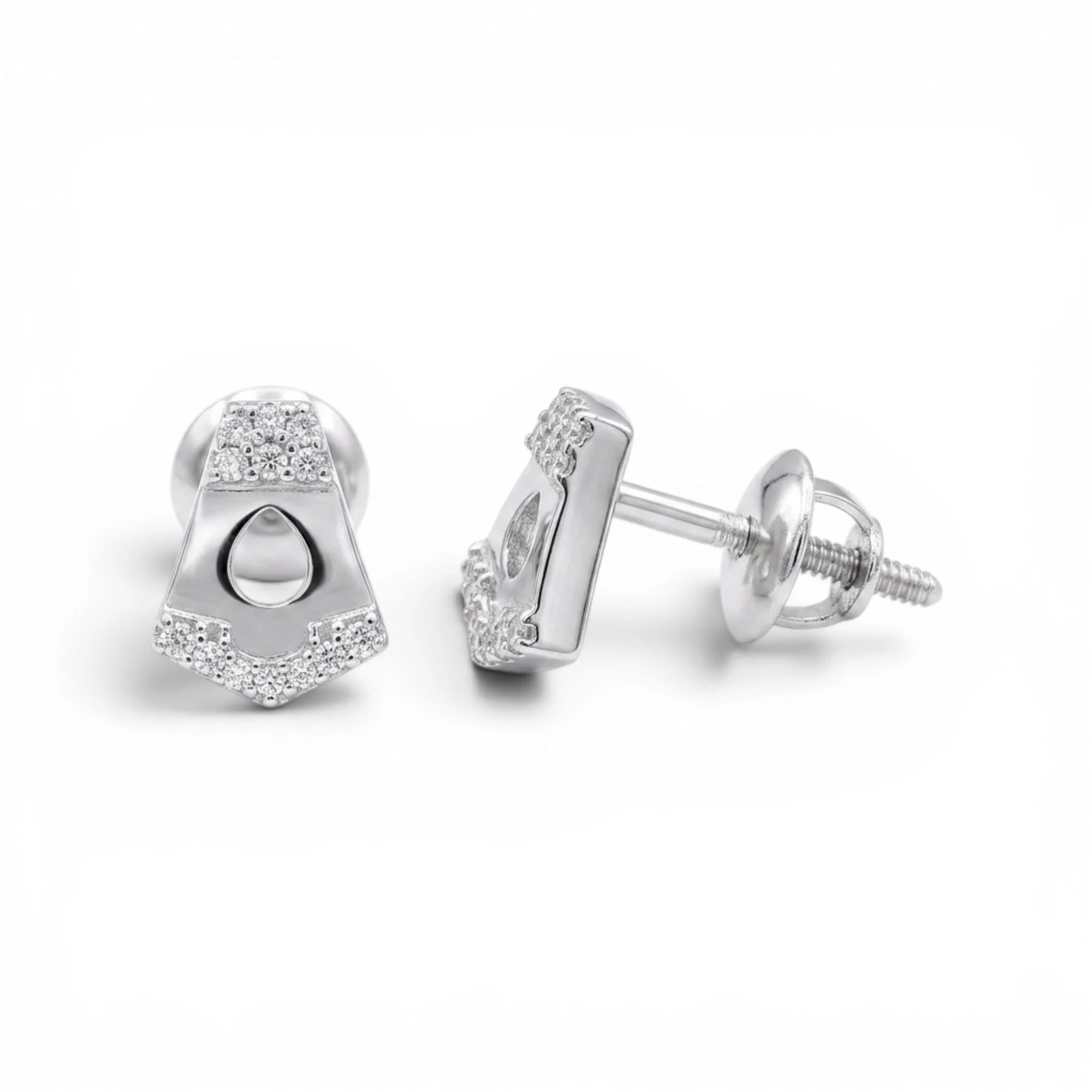 Silver Geometric Sparkle Set Mangalsutra Earrings Set - Image 4
