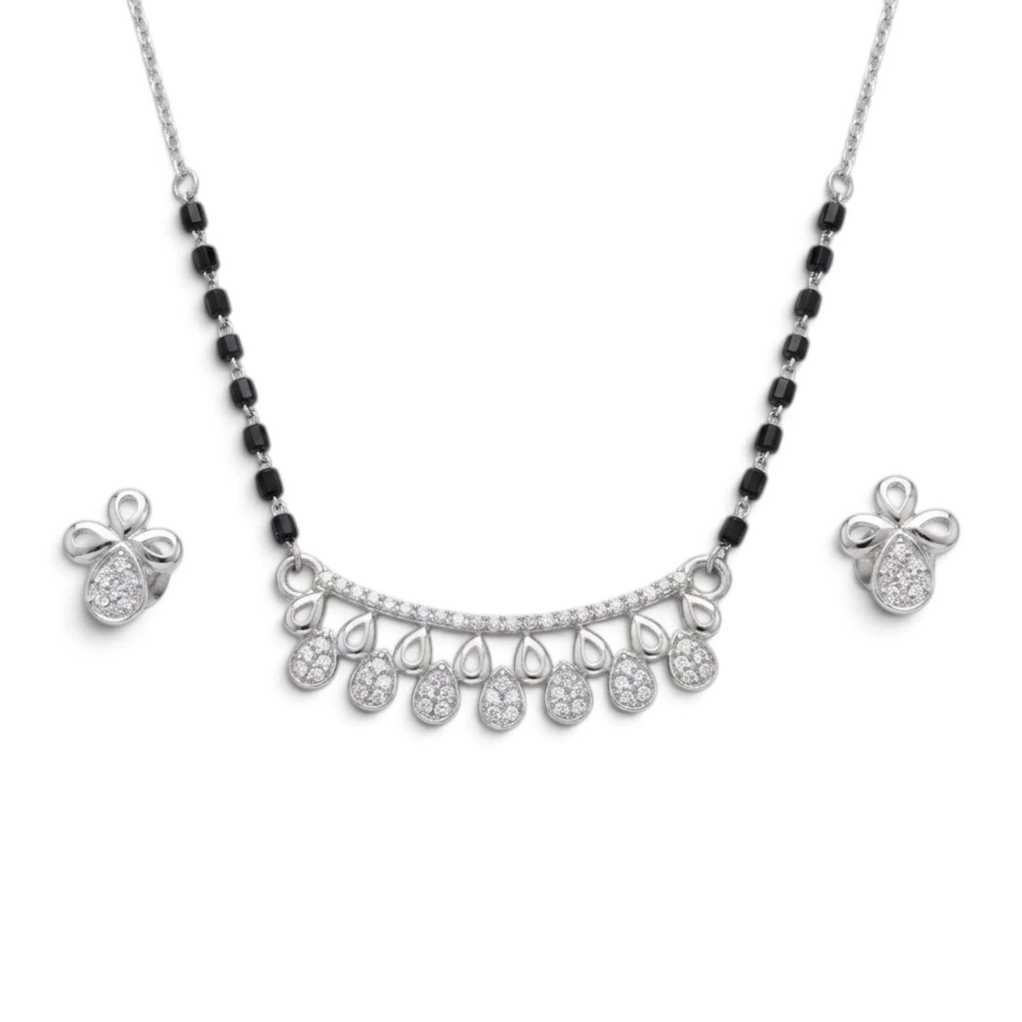 Silver Dewdrop Grace Mangalsutra Earrings Set