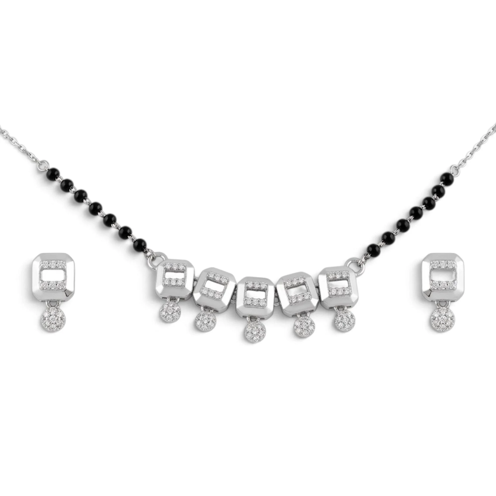 Silver Modish Link Set Mangalsutra Earrings Set