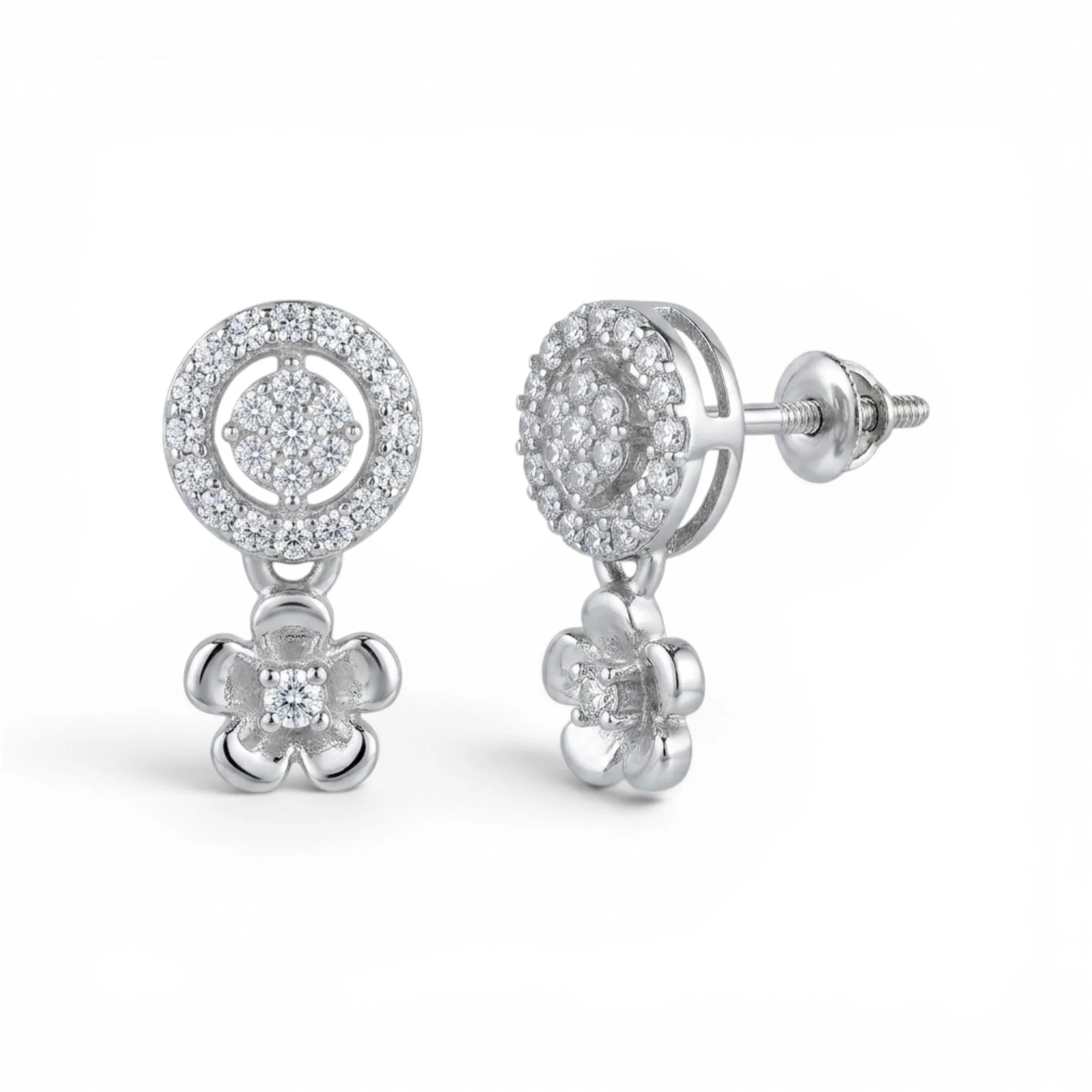 Silver Crossed Petal Charm Mangalsutra Earrings Set - Image 4