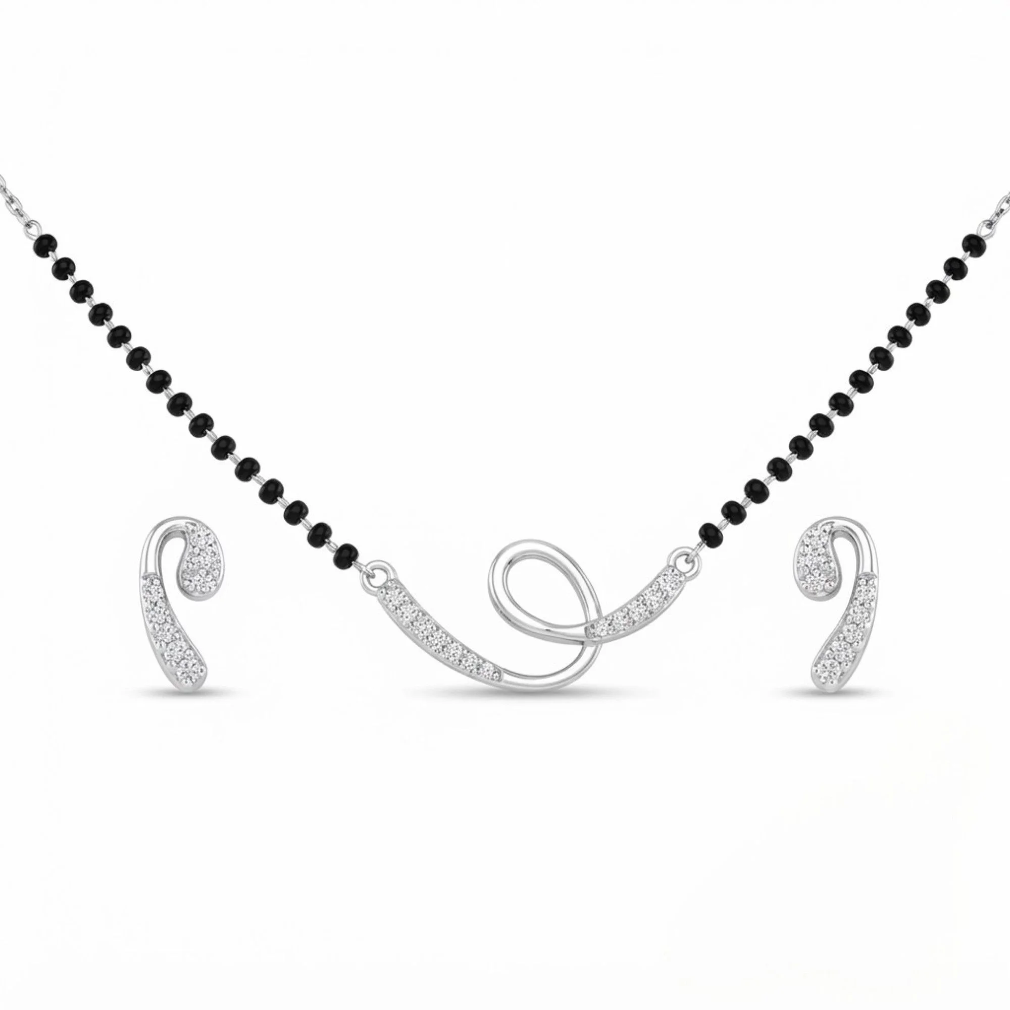 Silver Infinite Loop Suite Mangalsutra Earrings Set