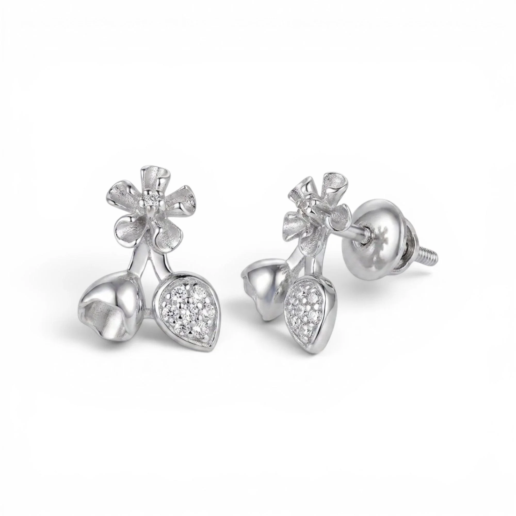 Silver Floral Crescent Suite Mangalsutra Earrings Set - Image 4