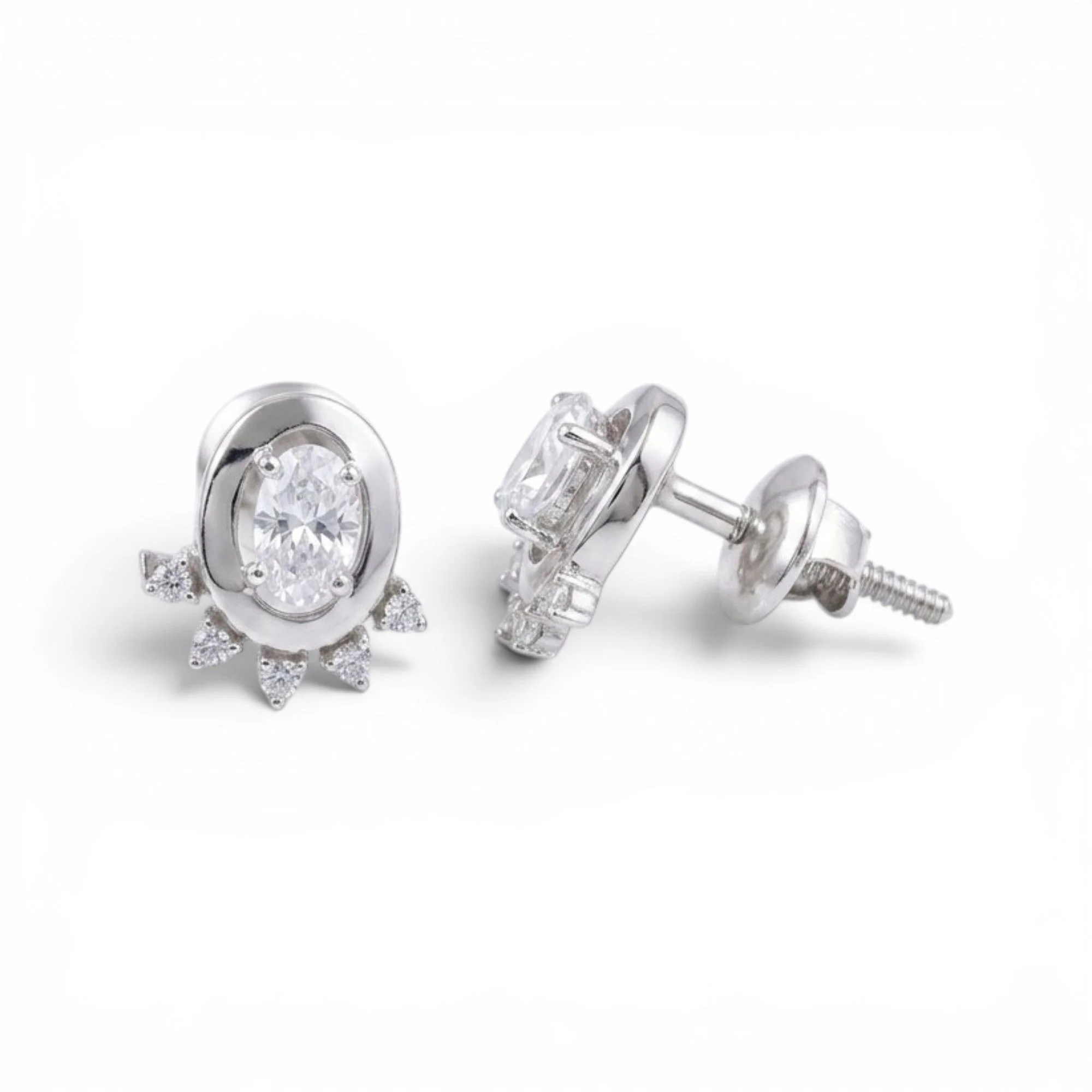 Silver Oval Halo Ensemble Mangalsutra Earrings Set - Image 4