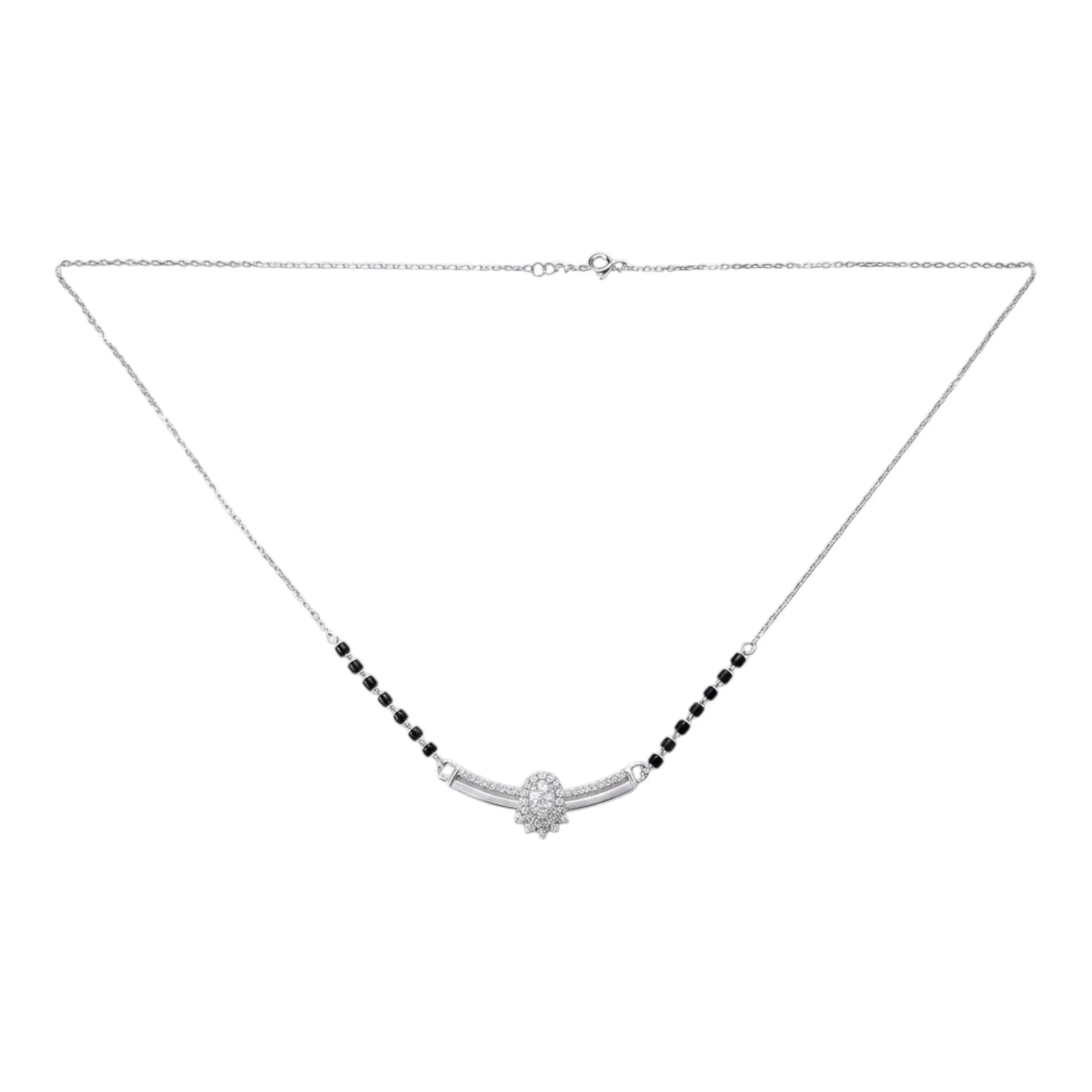 Silver Oval Halo Ensemble Mangalsutra Earrings Set - Image 3