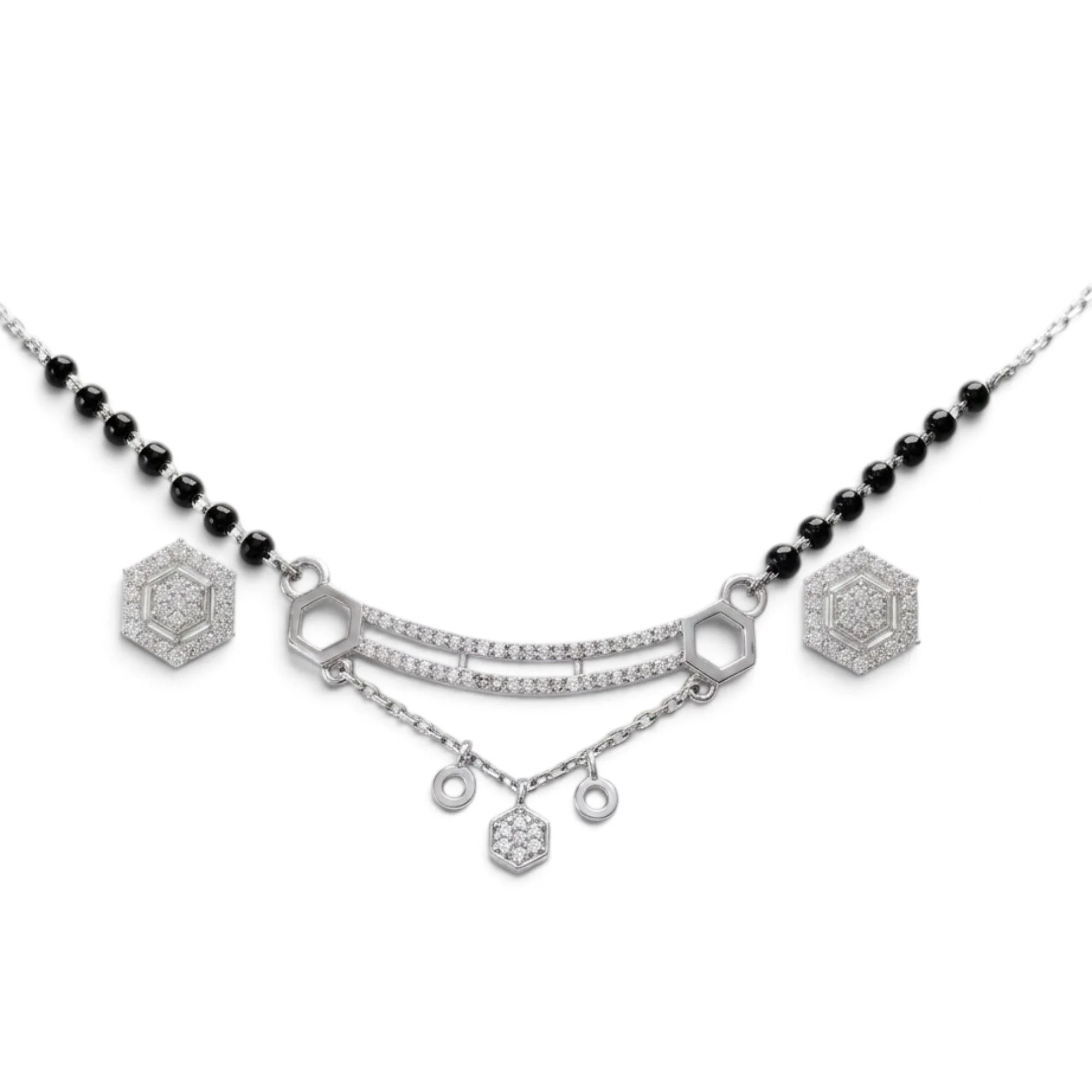 Silver Prism Charm Mangalsutra Earrings Set