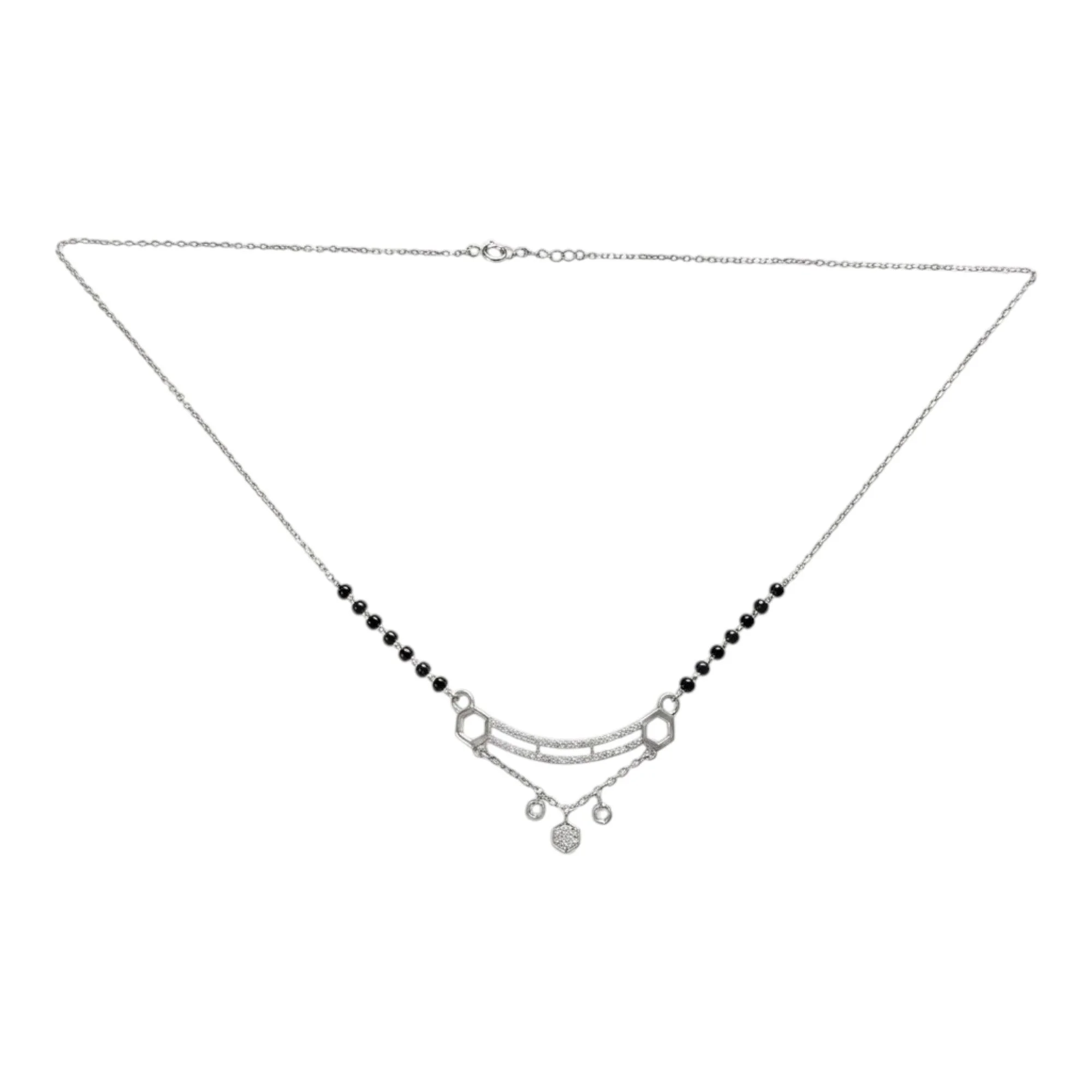Silver Prism Charm Mangalsutra Earrings Set - Image 3