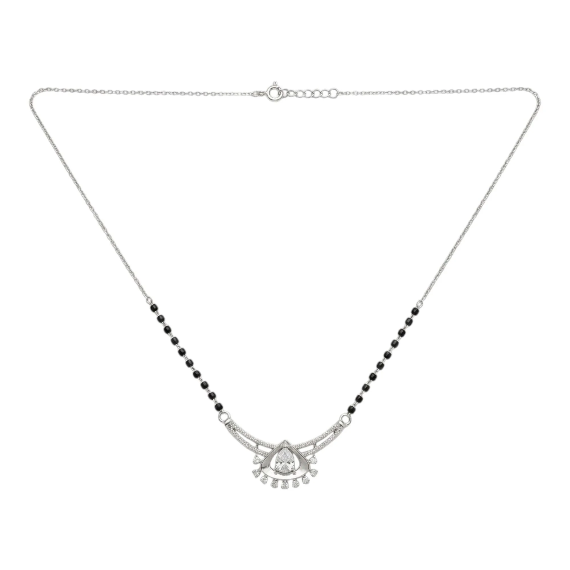 Silver Vibrant Flare Set Mangalsutra Earrings Set - Image 3