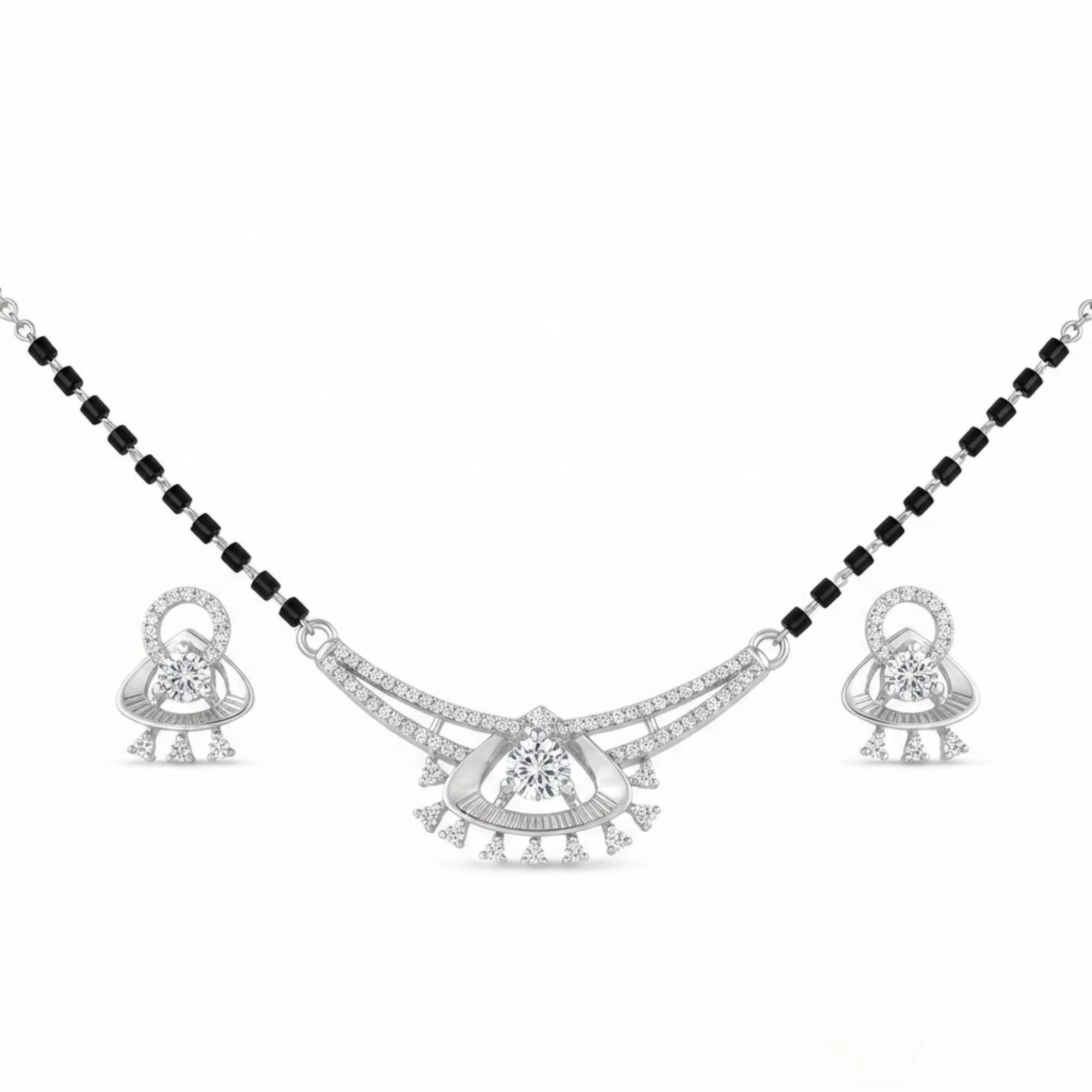 Silver Vibrant Flare Set Mangalsutra Earrings Set