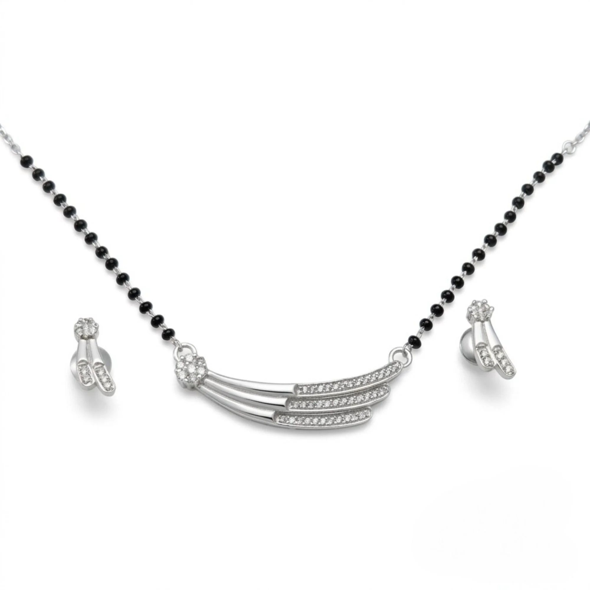 Silver Luminous Tiered Arc Mangalsutra Earrings Set