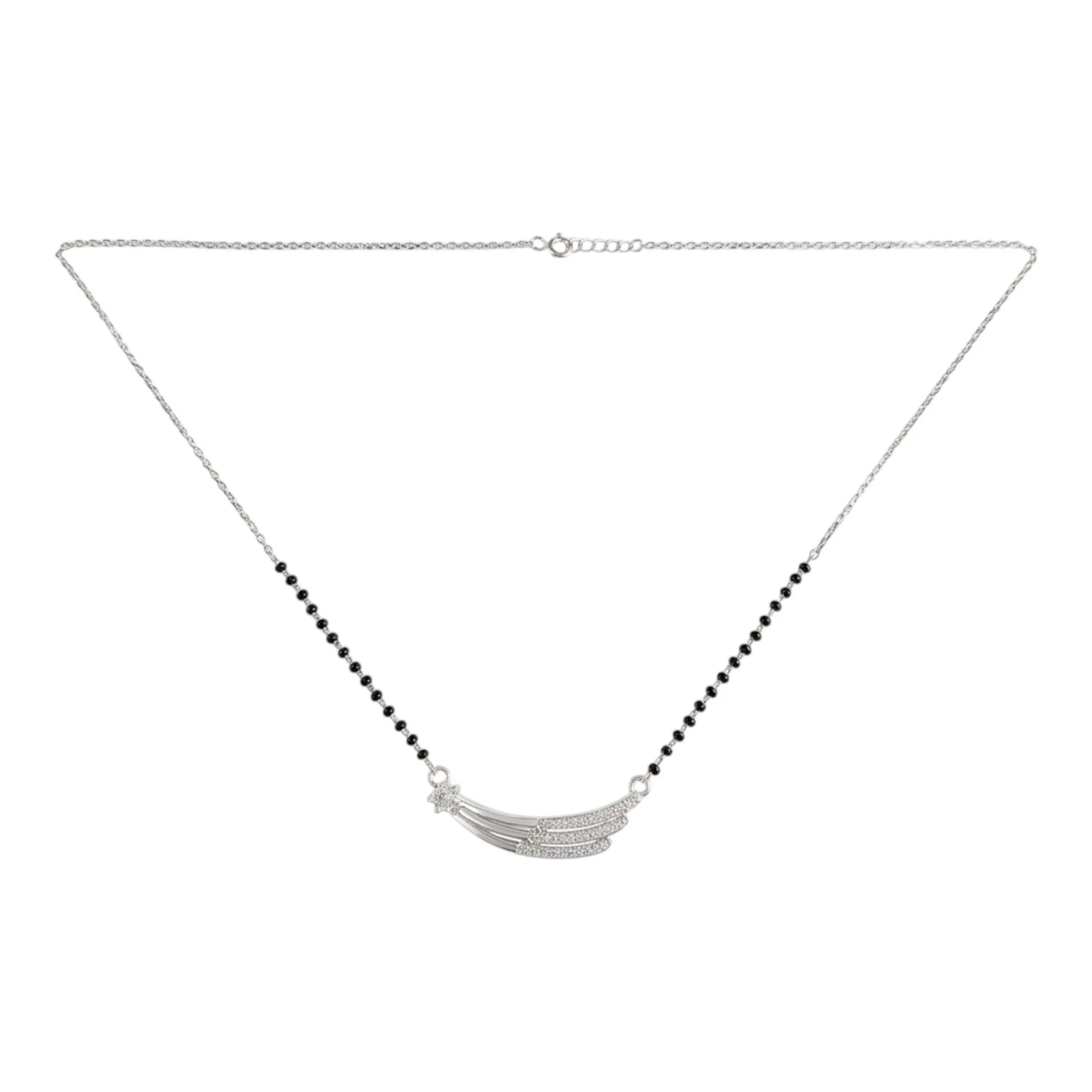 Silver Luminous Tiered Arc Mangalsutra Earrings Set - Image 3