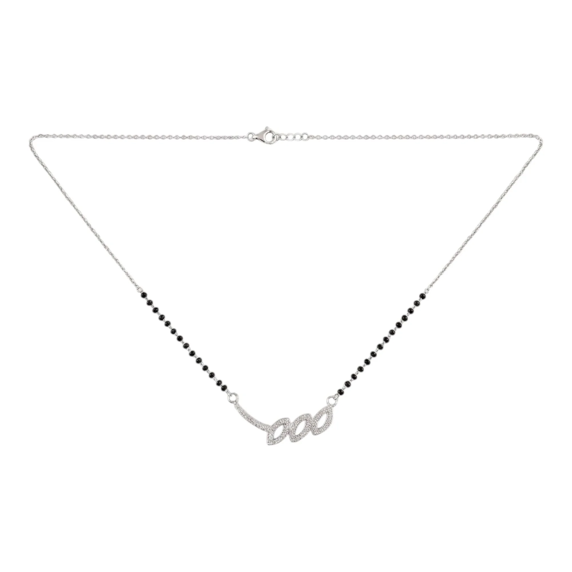 Silver Trio Foliage Set Mangalsutra Earrings Set - Image 3
