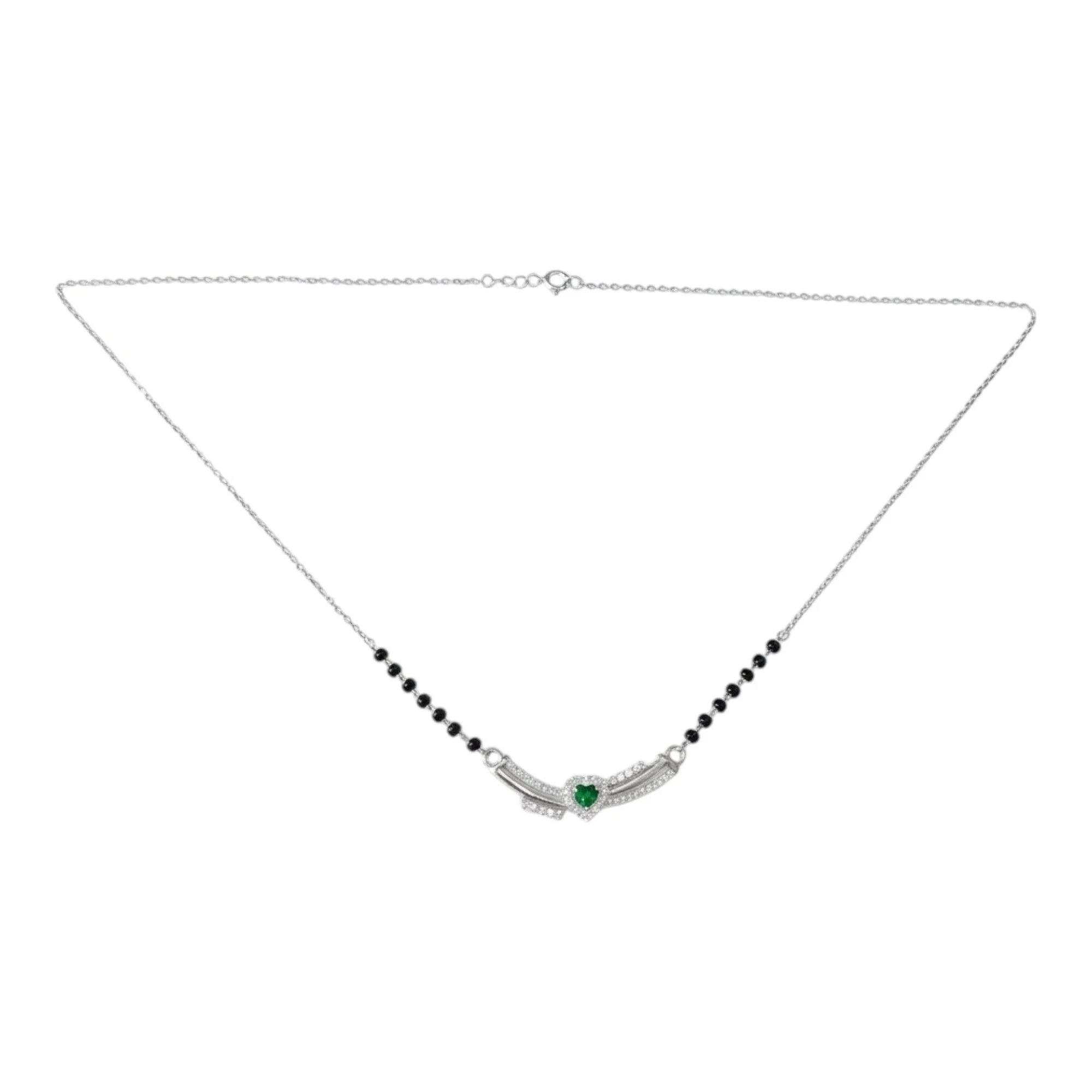 Silver Emerald Heart Grace Mangalsutra Earrings Set - Image 3