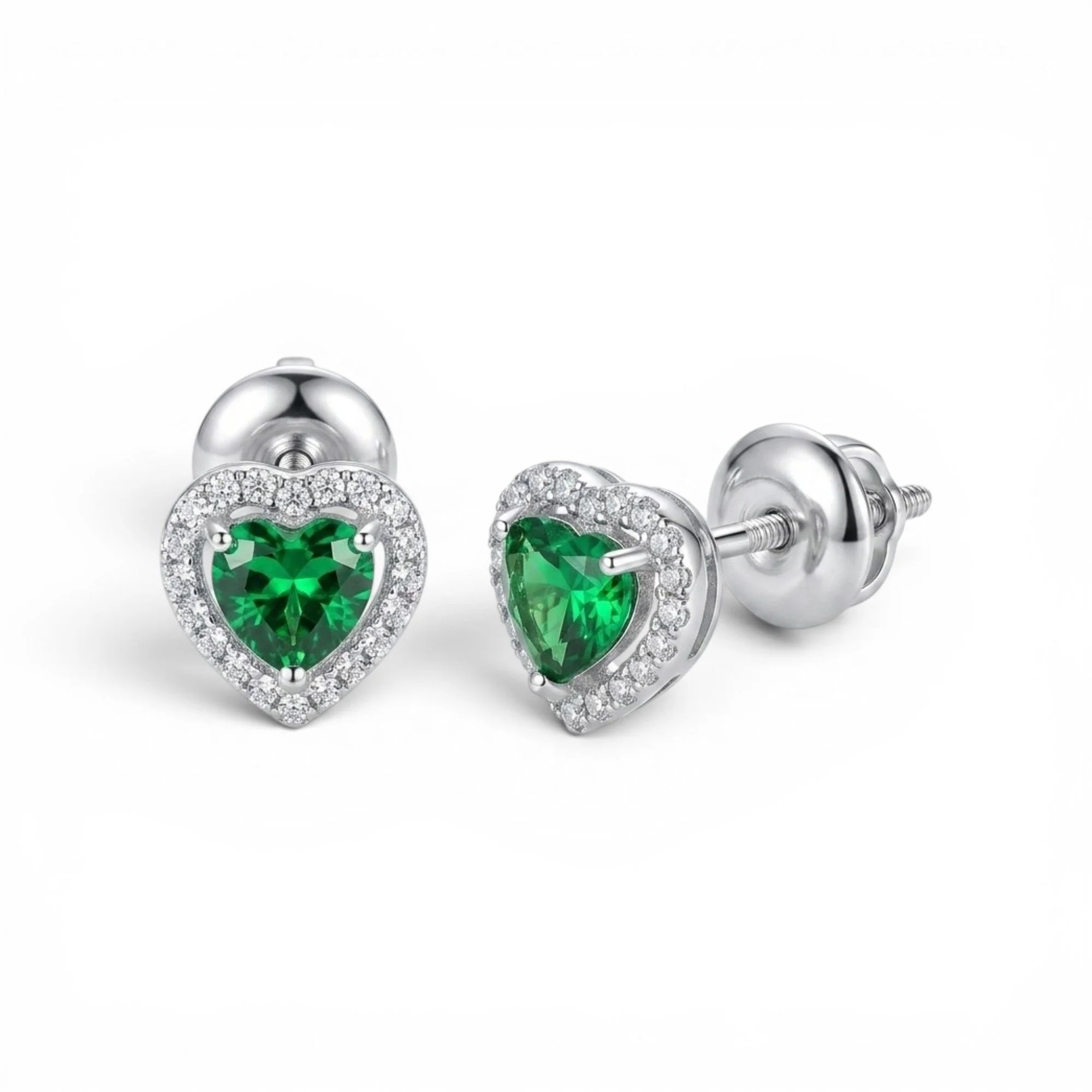 Silver Emerald Heart Grace Mangalsutra Earrings Set - Image 4