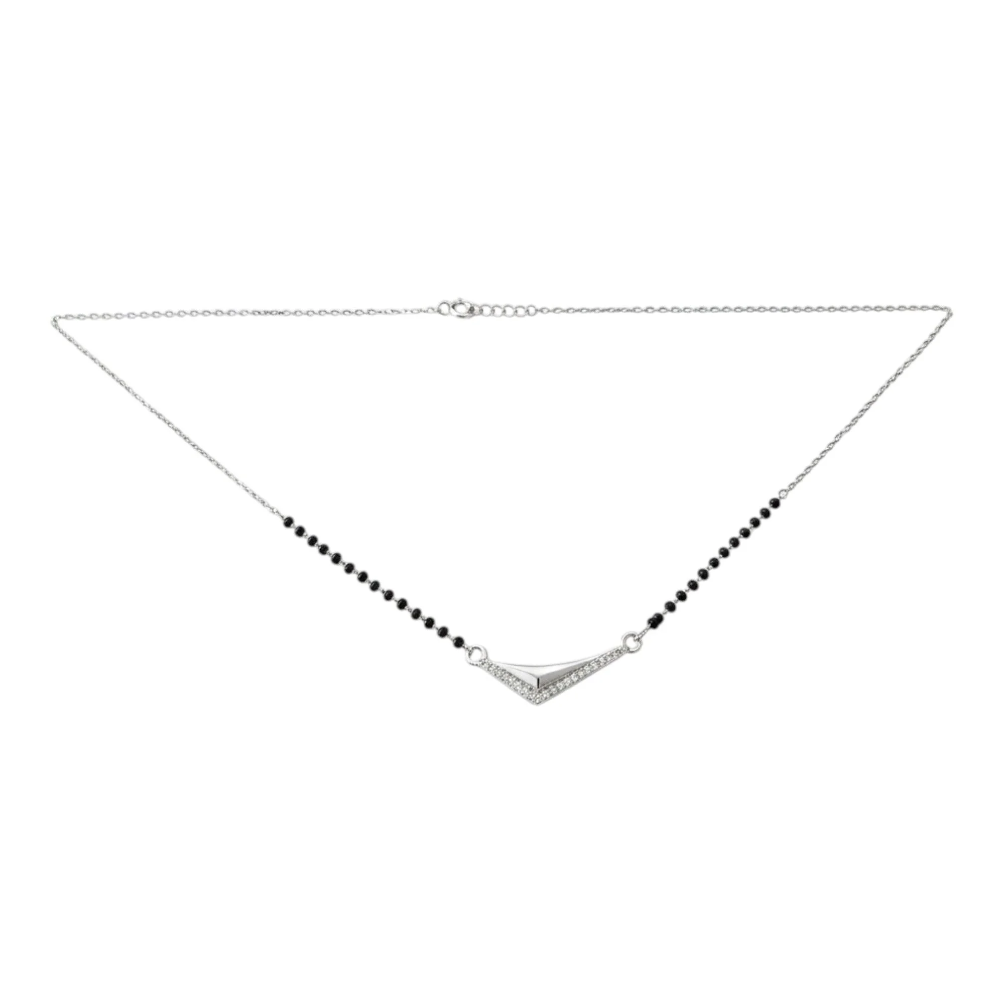 Silver Modern V-Vector Set Mangalsutra Earrings Set - Image 3