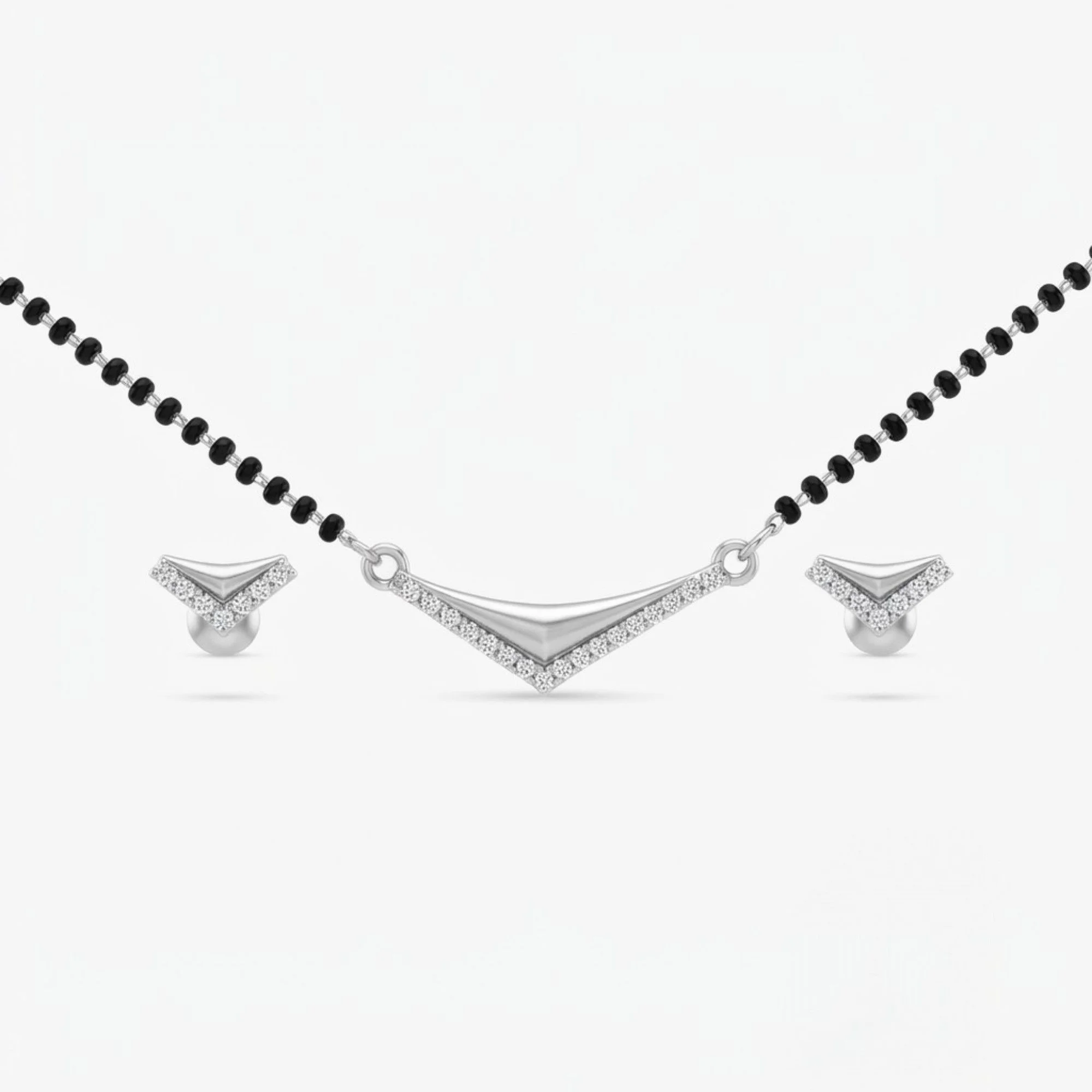 Silver Modern V-Vector Set Mangalsutra Earrings Set