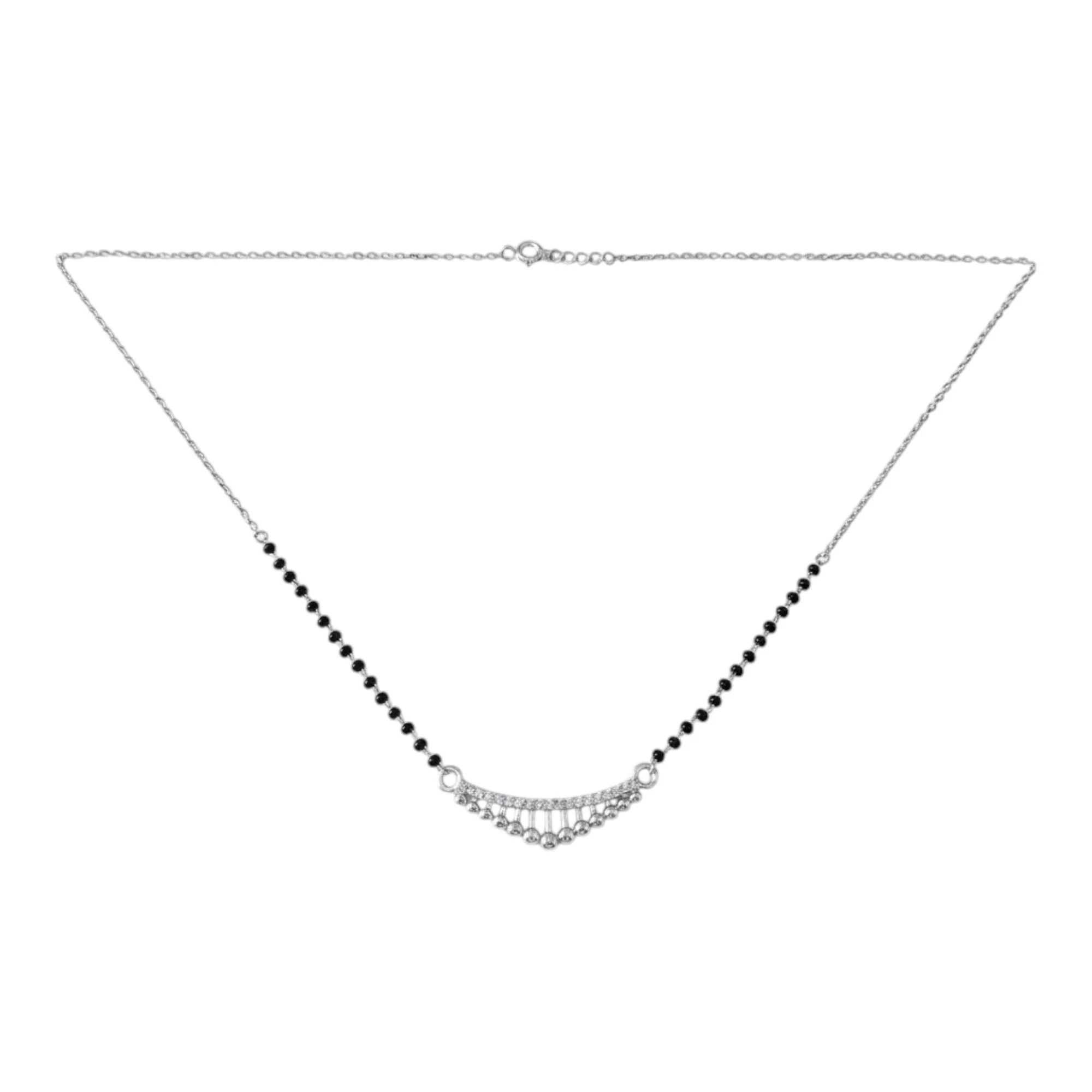 Silver Radiant Droplet Bar Mangalsutra Earrings Set - Image 3