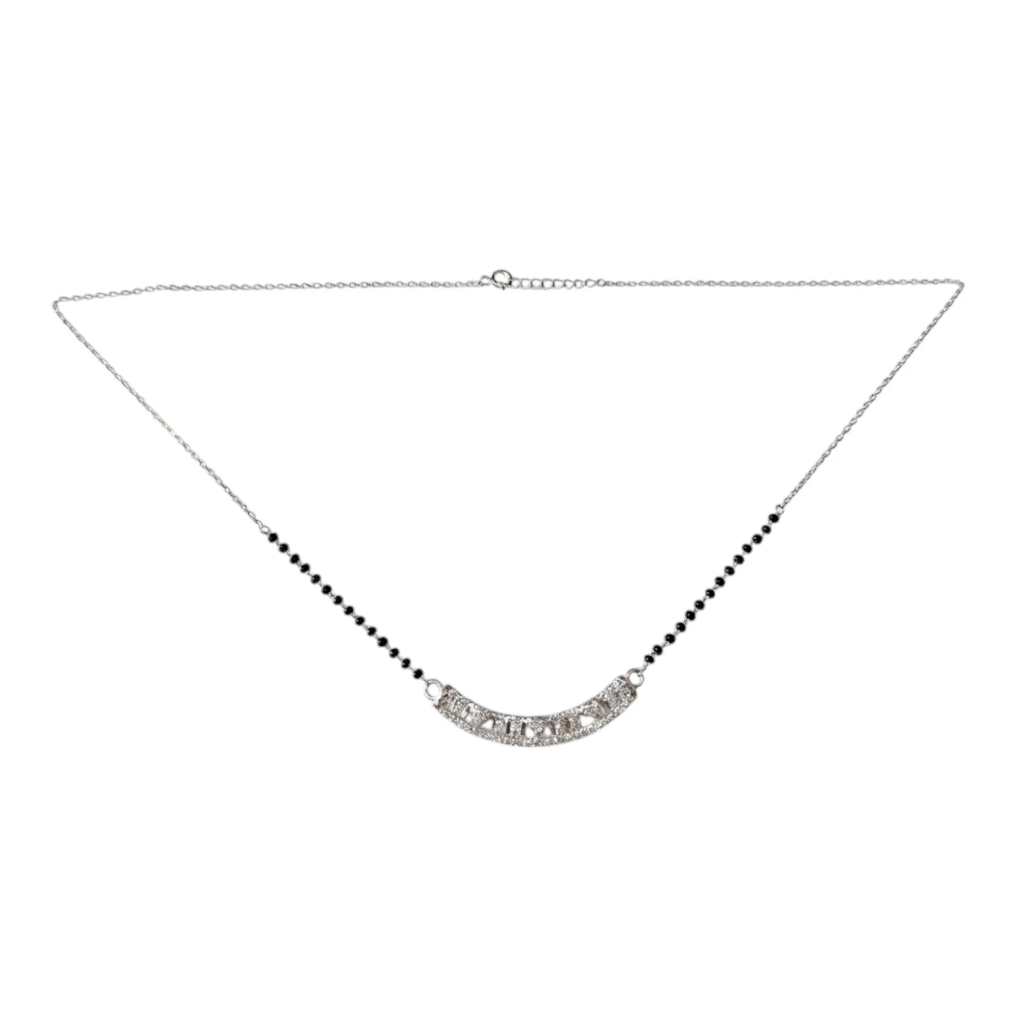 Silver Interlinked Heart Arc Mangalsutra Earrings Set - Image 3