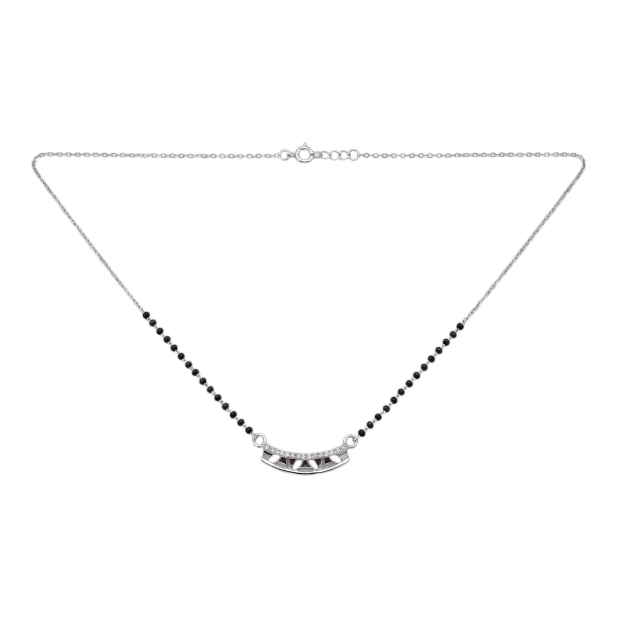 Silver Arched Window Bar Mangalsutra Earrings Set - Image 4