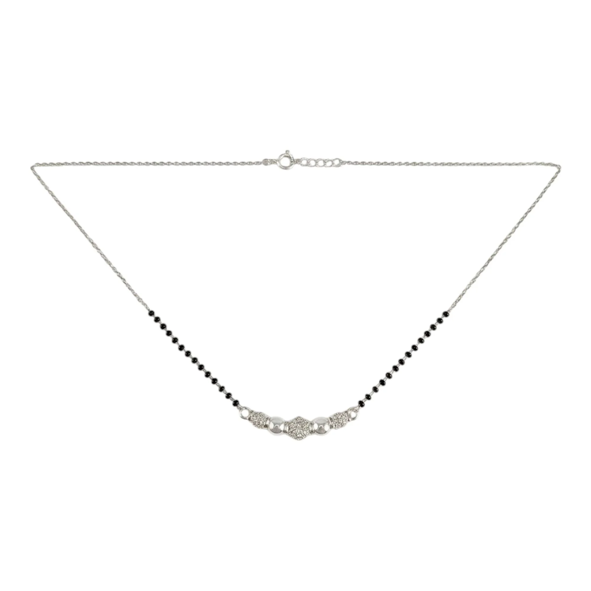 Silver Rhythmic Pave Bar Mangalsutra Earrings Set - Image 3
