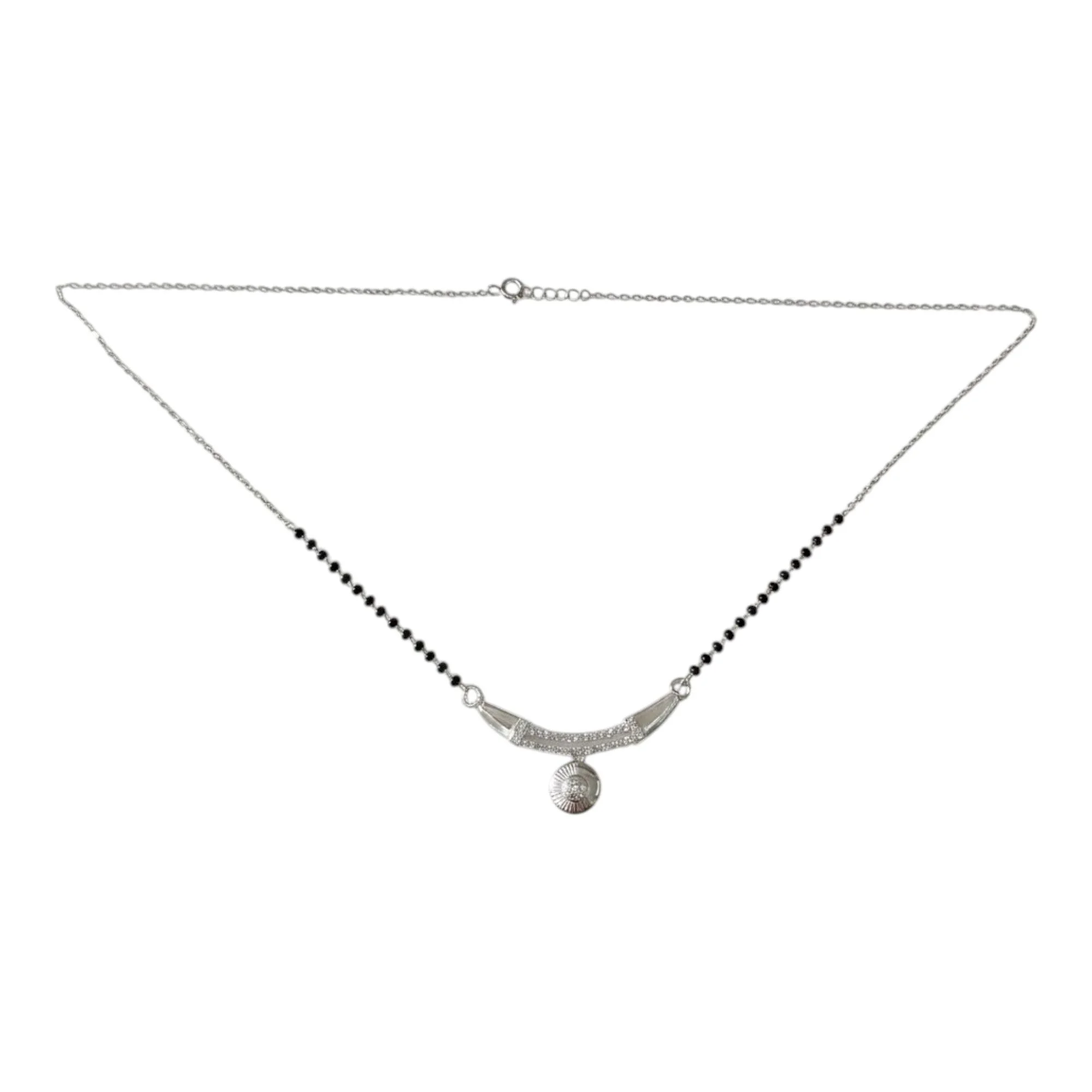 Silver Sunburst Coin Bar Mangalsutra Earrings Set - Image 3