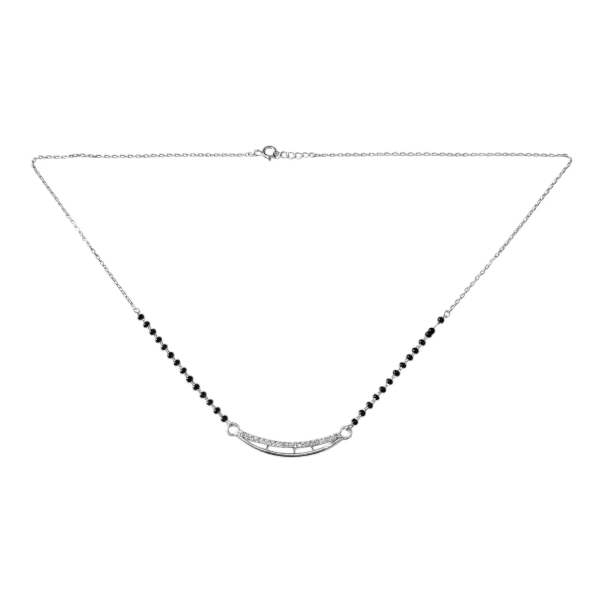Silver Twin Bridge Arc Mangalsutra Earrings Set - Image 3