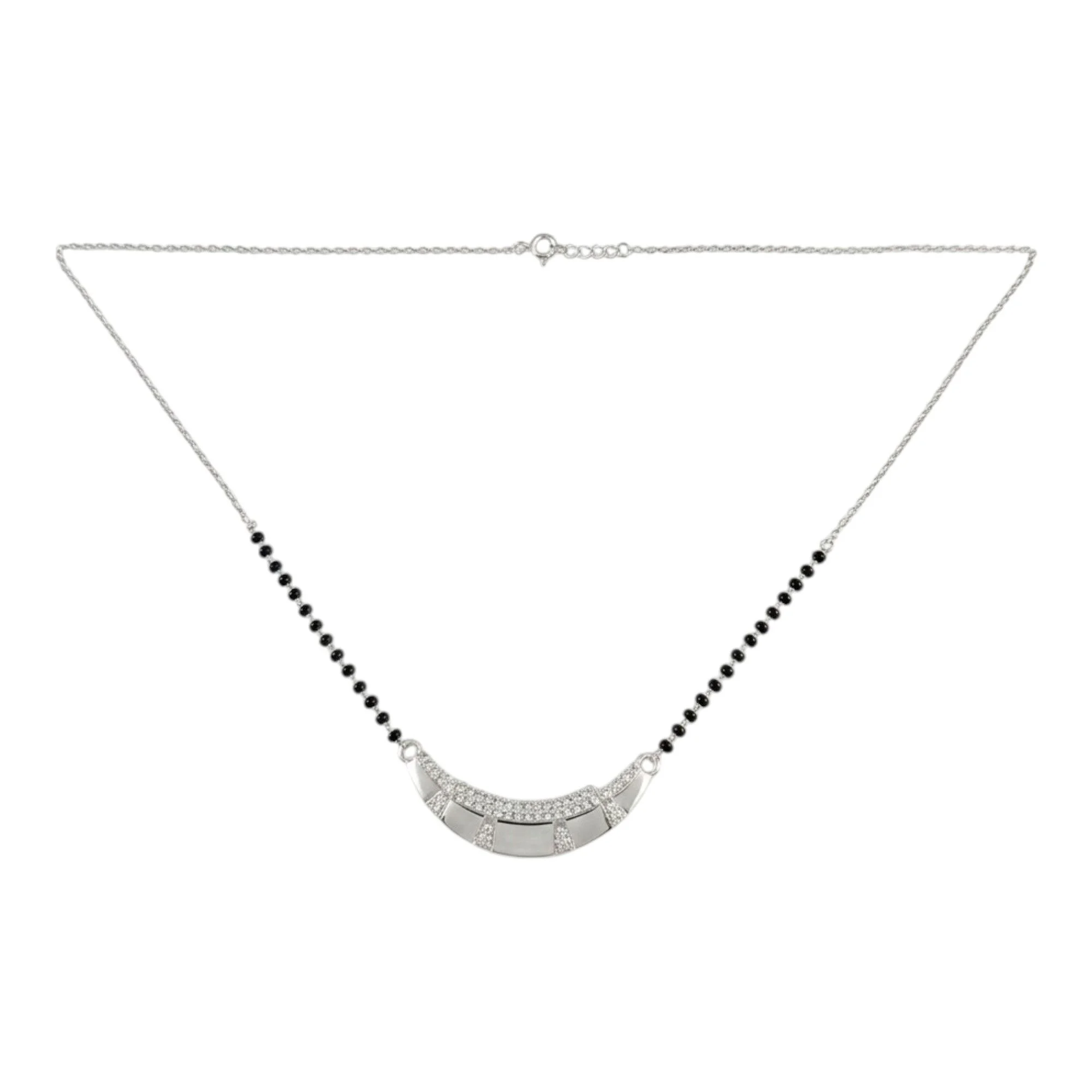 Silver Flared Plate Bar Mangalsutra Earrings Set - Image 3