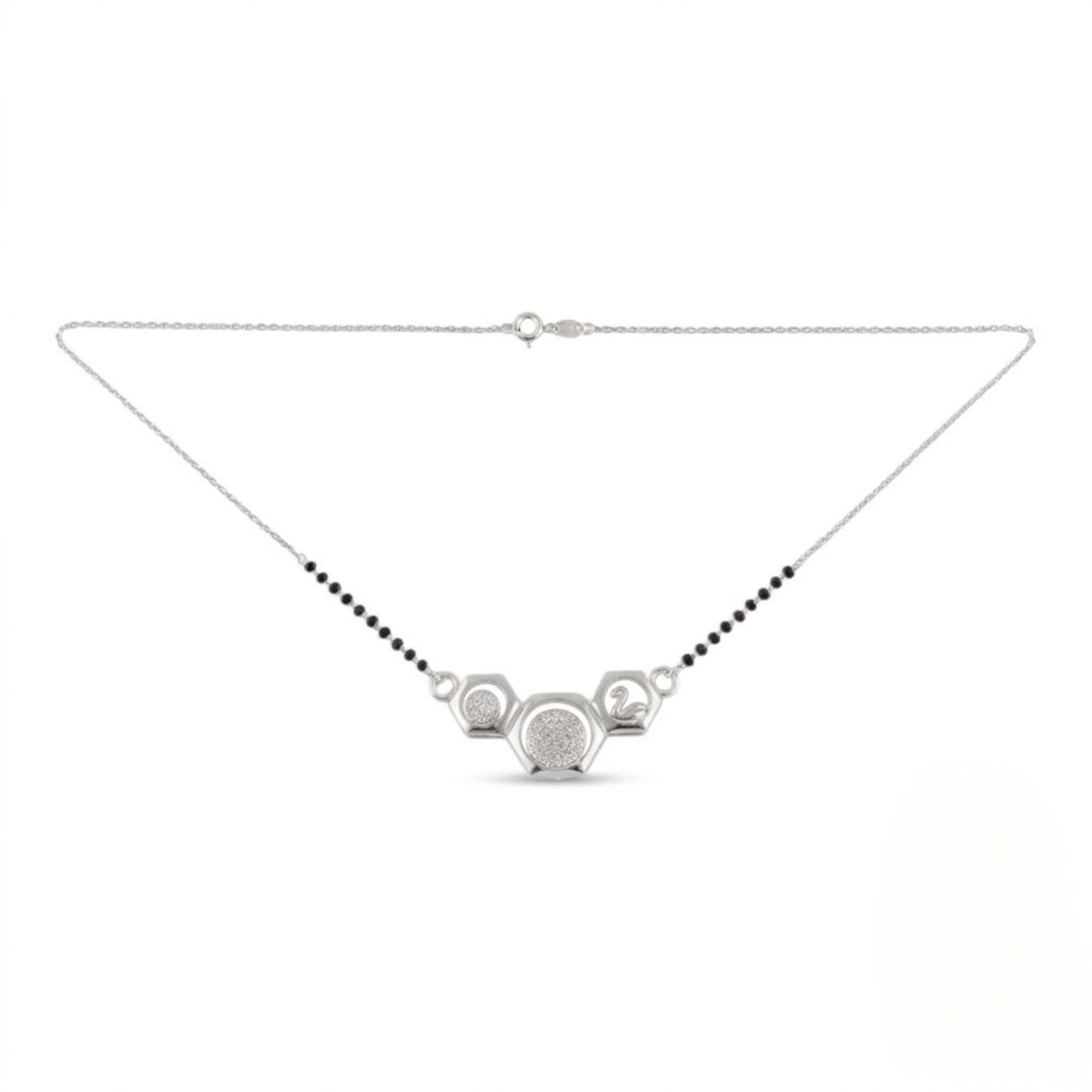 Silver Swan Crest Bar Mangalsutra Earrings Set - Image 3