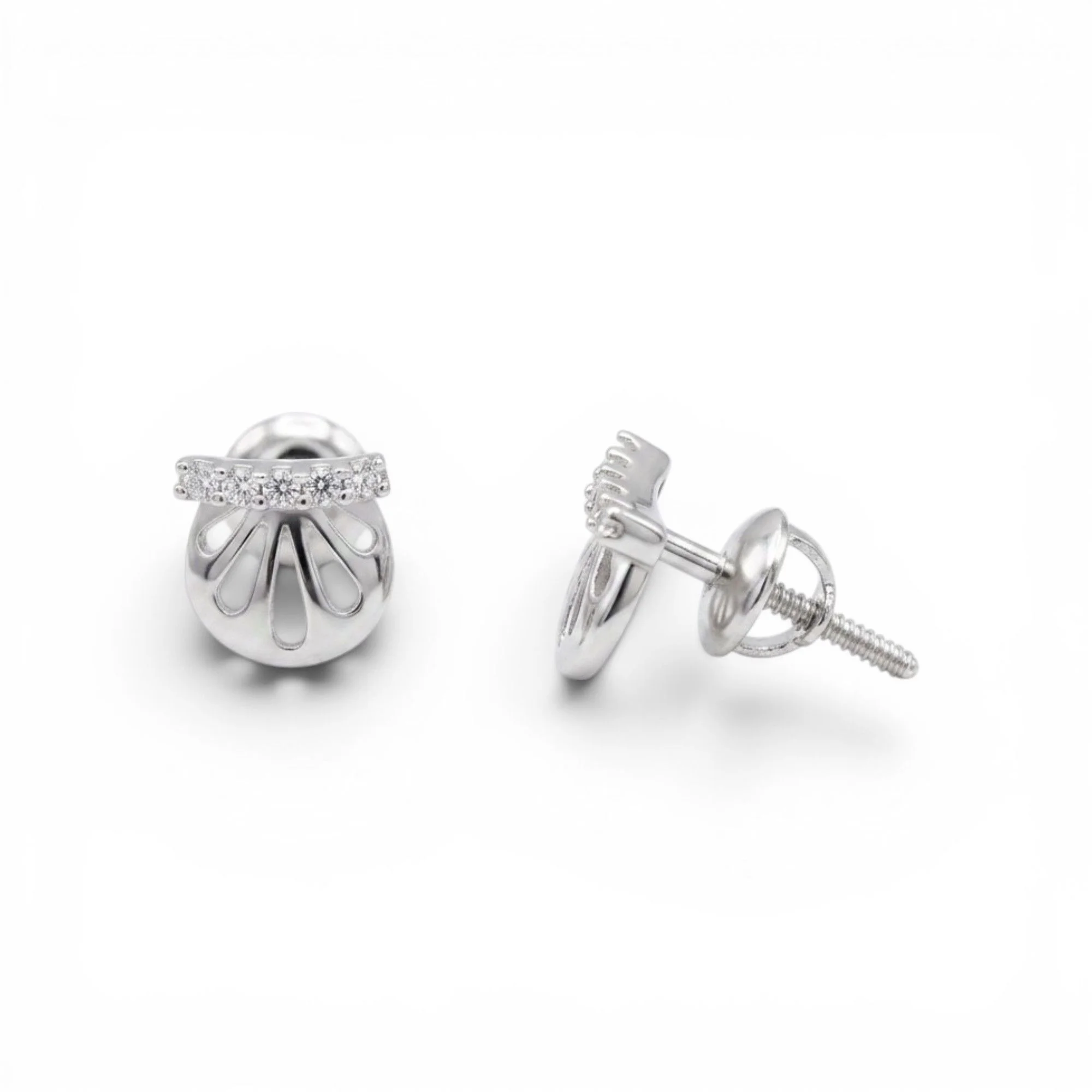 Silver Lotus Petal Crest Mangalsutra Earrings Set - Image 4