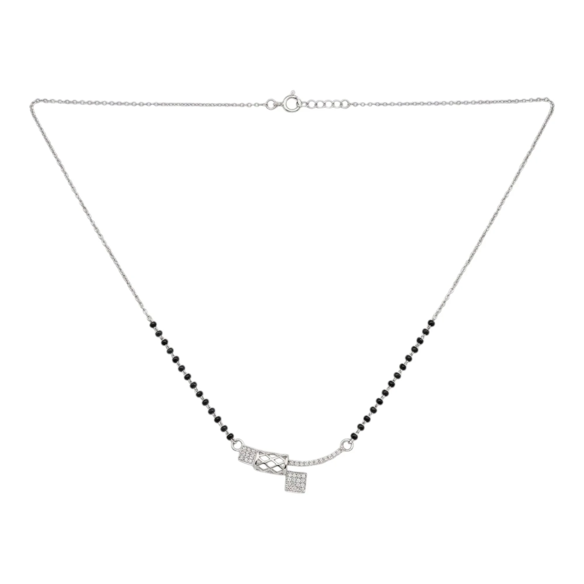 Silver Lattice Block Set Mangalsutra Earrings Set - Image 3