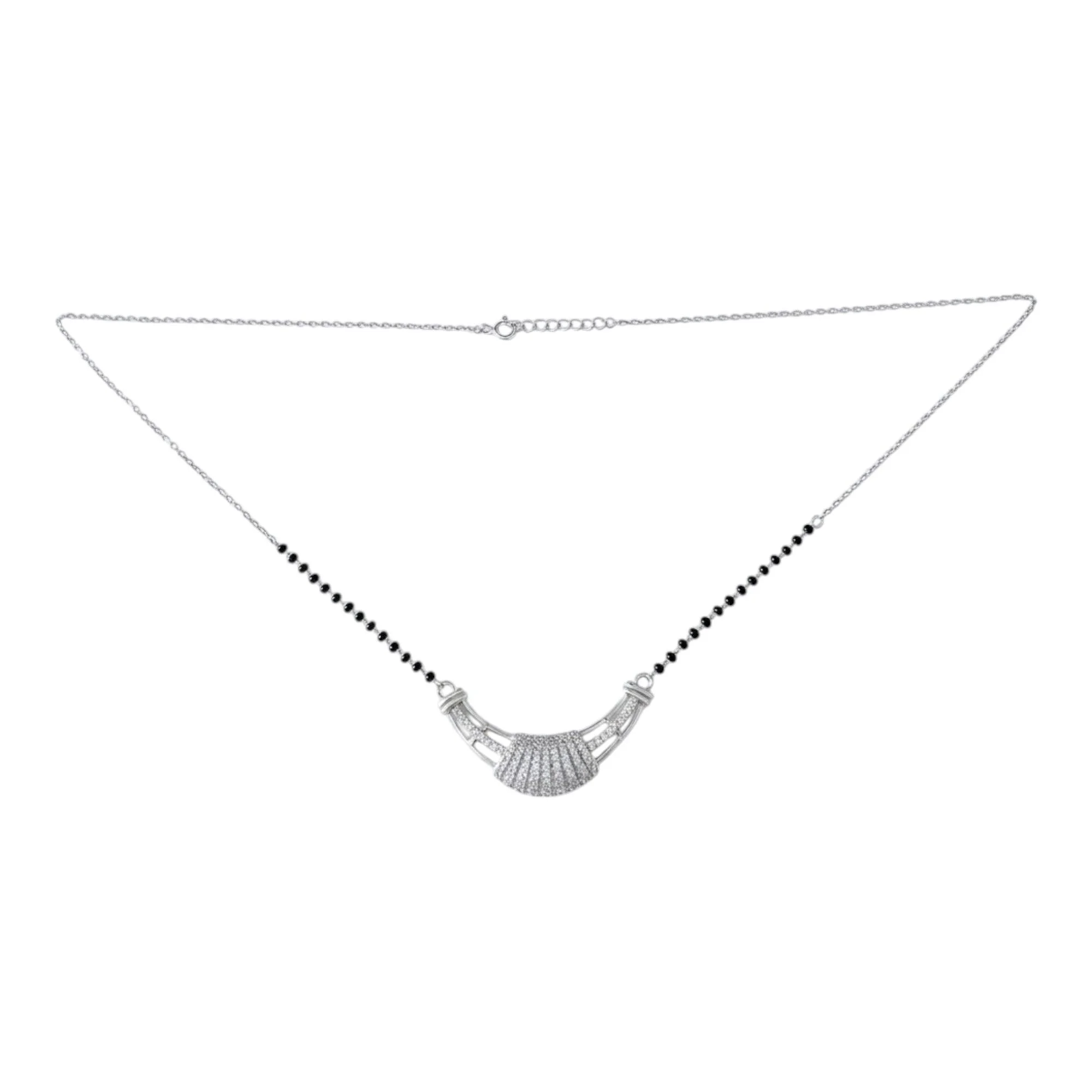 Silver Linear Fan Arch Mangalsutra Earrings Set - Image 3