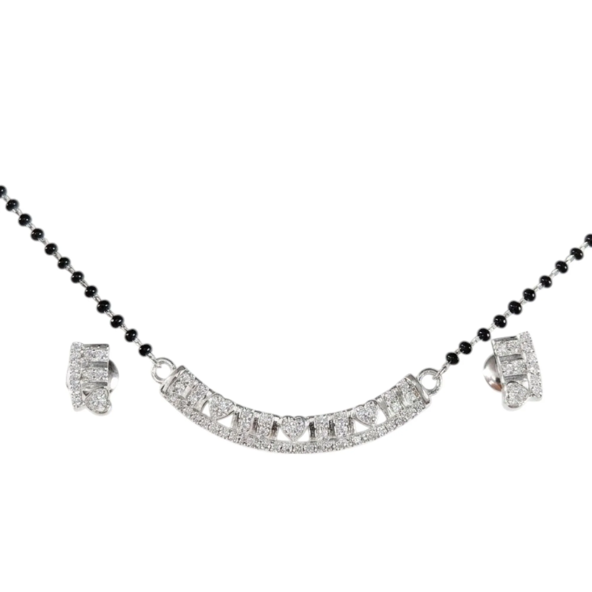 Silver Interlinked Heart Arc Mangalsutra Earrings Set