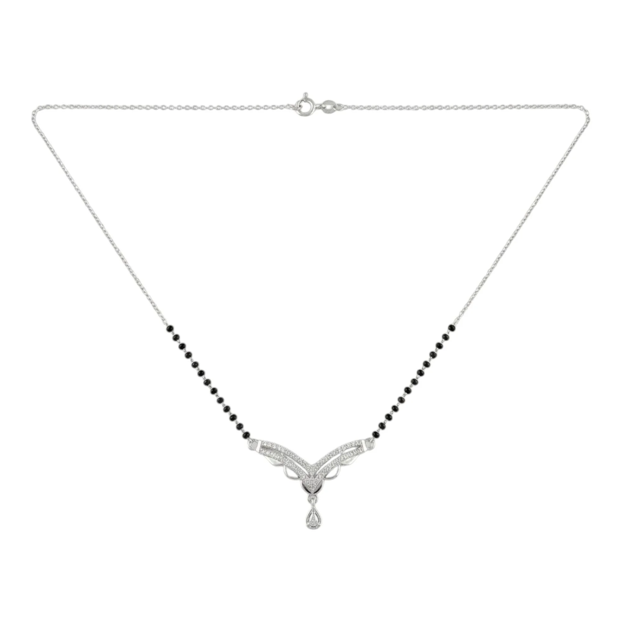 Silver Glistening V-Drop Arc Mangalsutra Earrings Set - Image 3