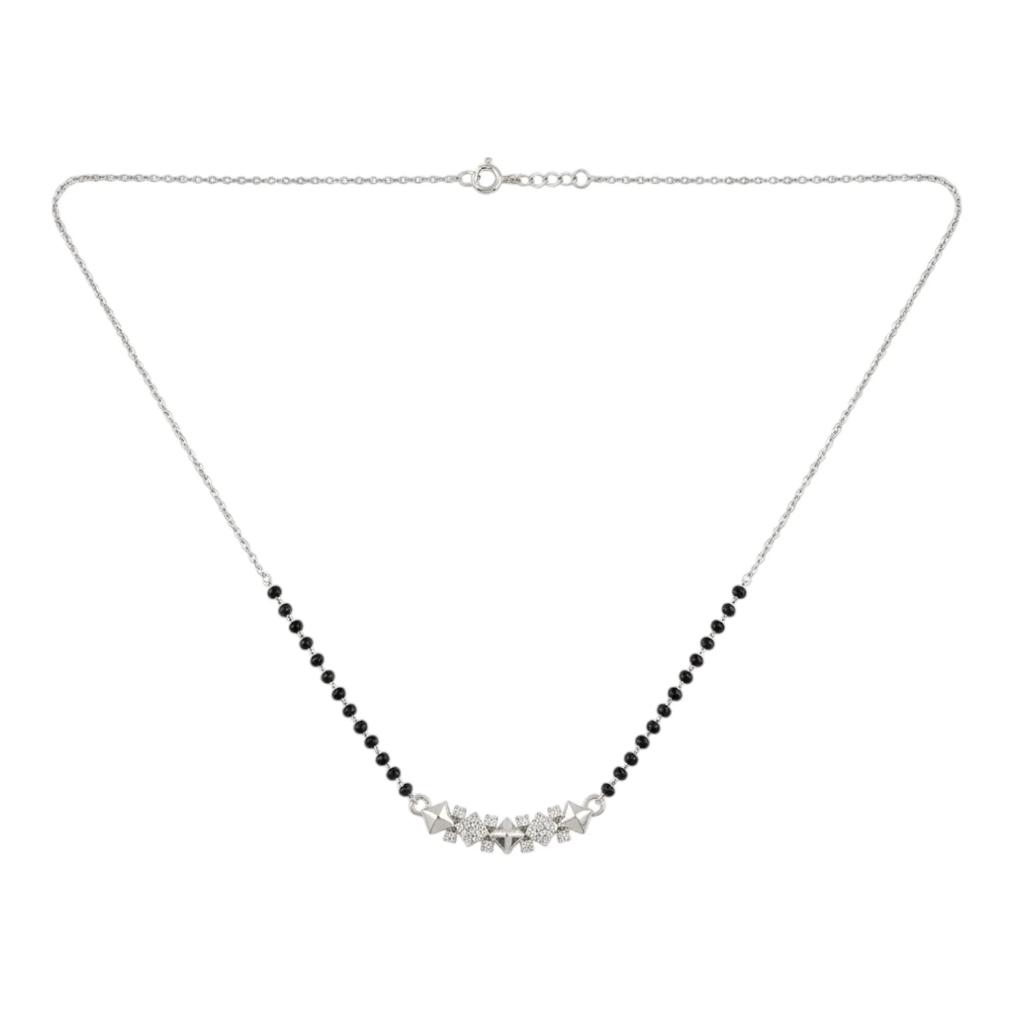 Silver Pyramid Cluster Bar Mangalsutra Earrings Set - Image 3