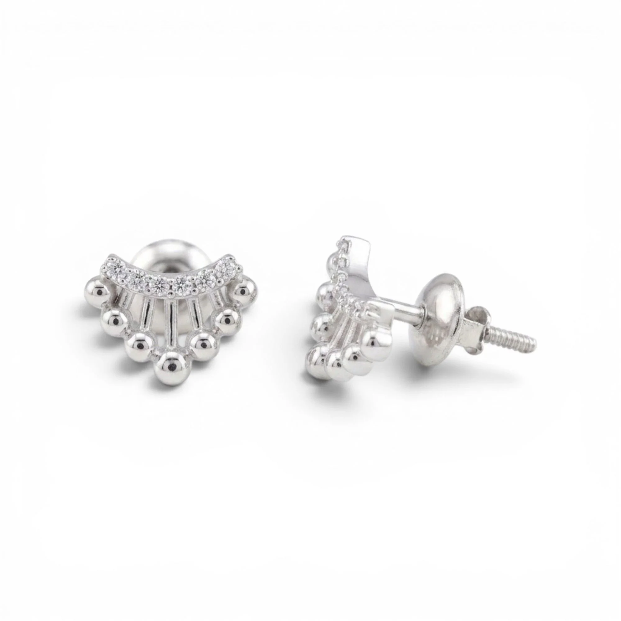 Silver Radiant Droplet Bar Mangalsutra Earrings Set - Image 4